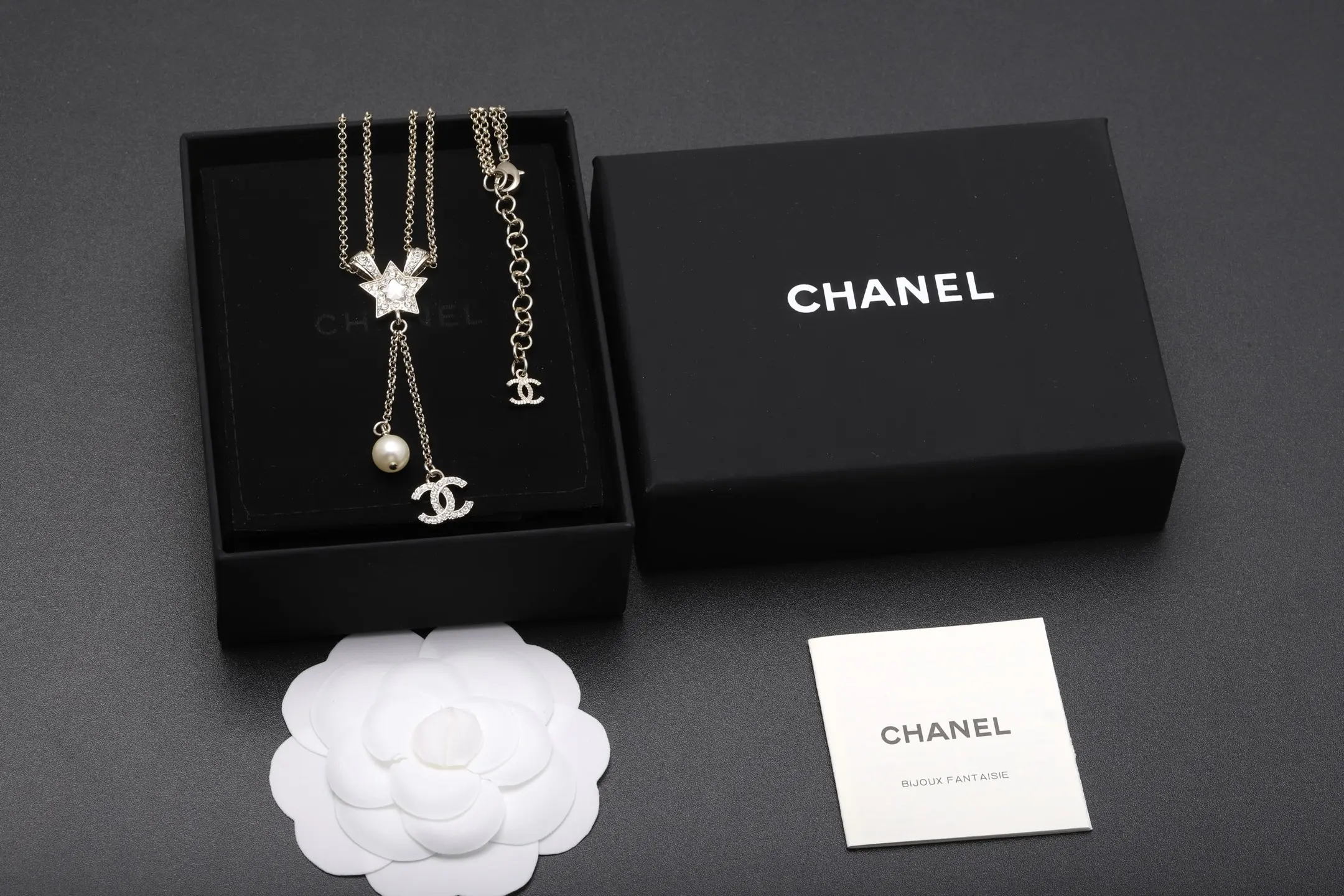 Double C Star and Faux Pearl Tassel Necklace D15016532