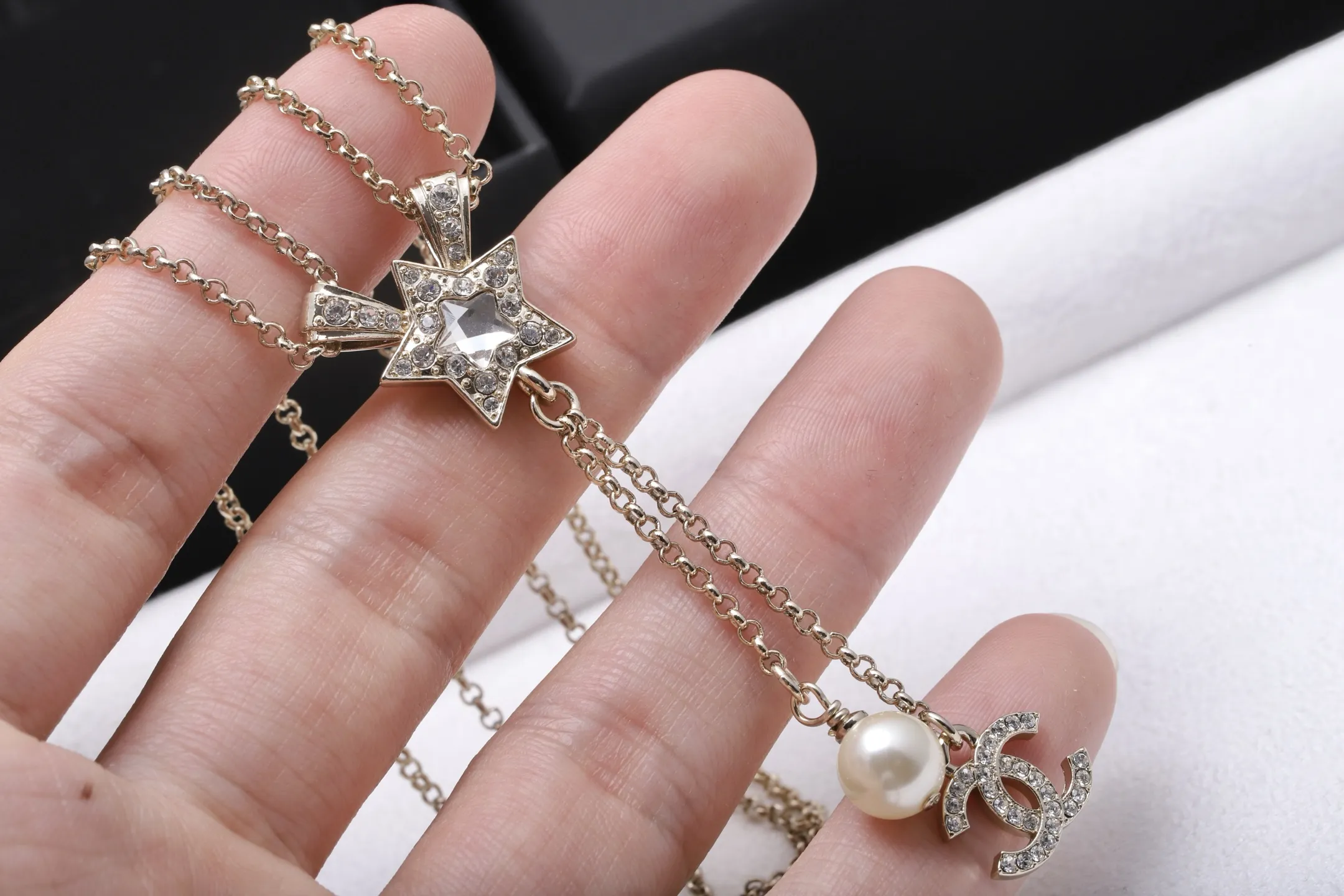Double C Star and Faux Pearl Tassel Necklace D15016532 — view 4