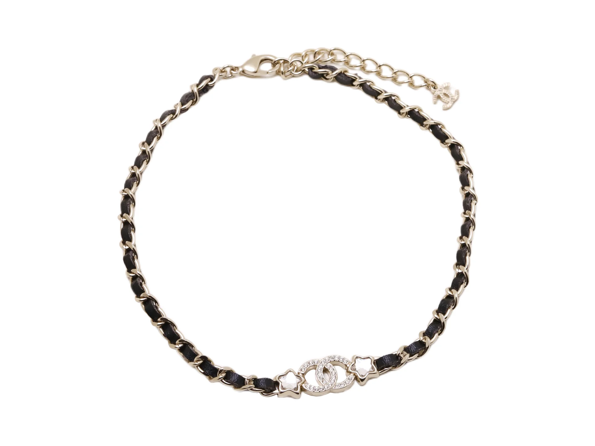 Interwoven Leather and Crystal Star Choker D15517327