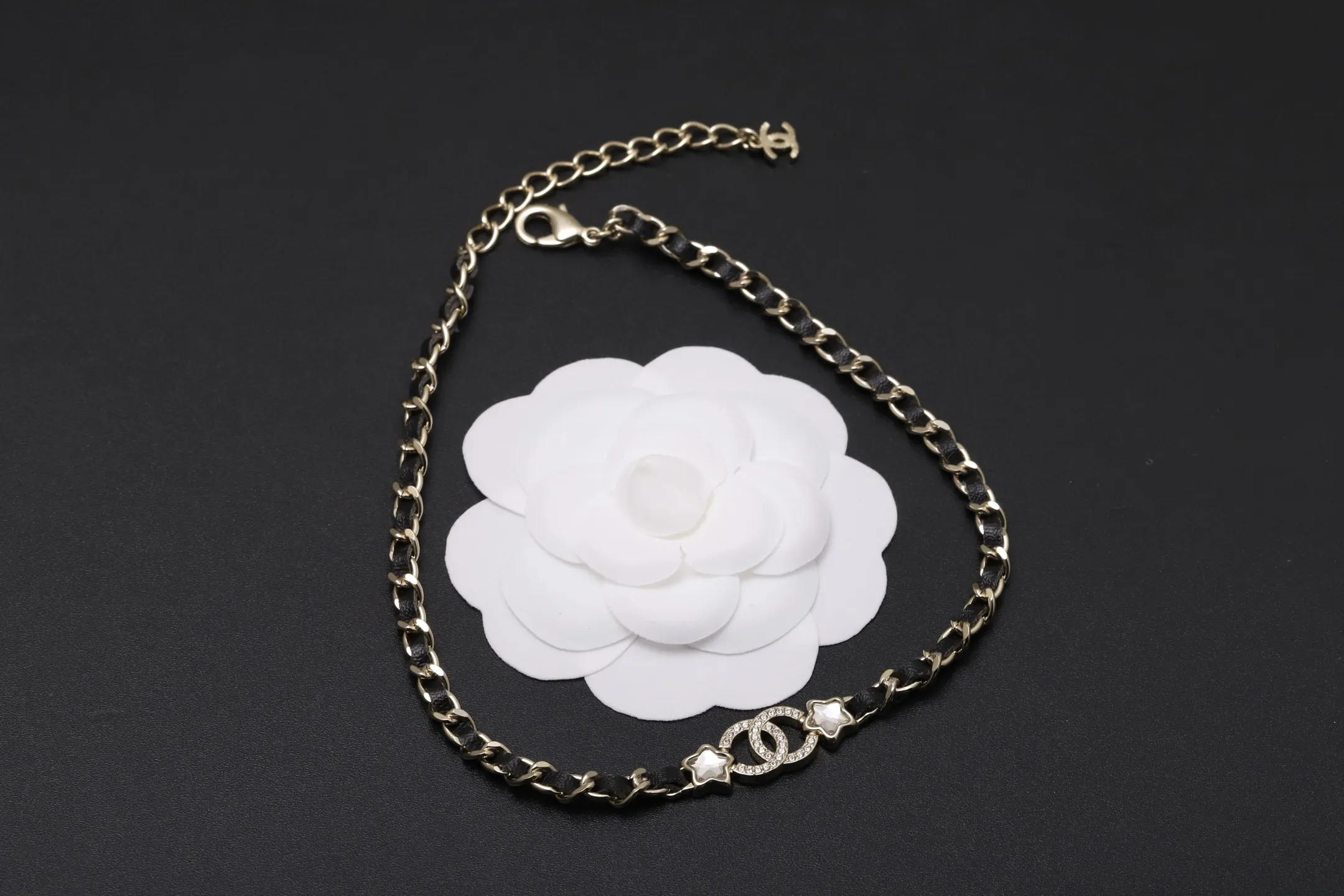 Interwoven Leather and Crystal Star Choker D15517327 — view 3