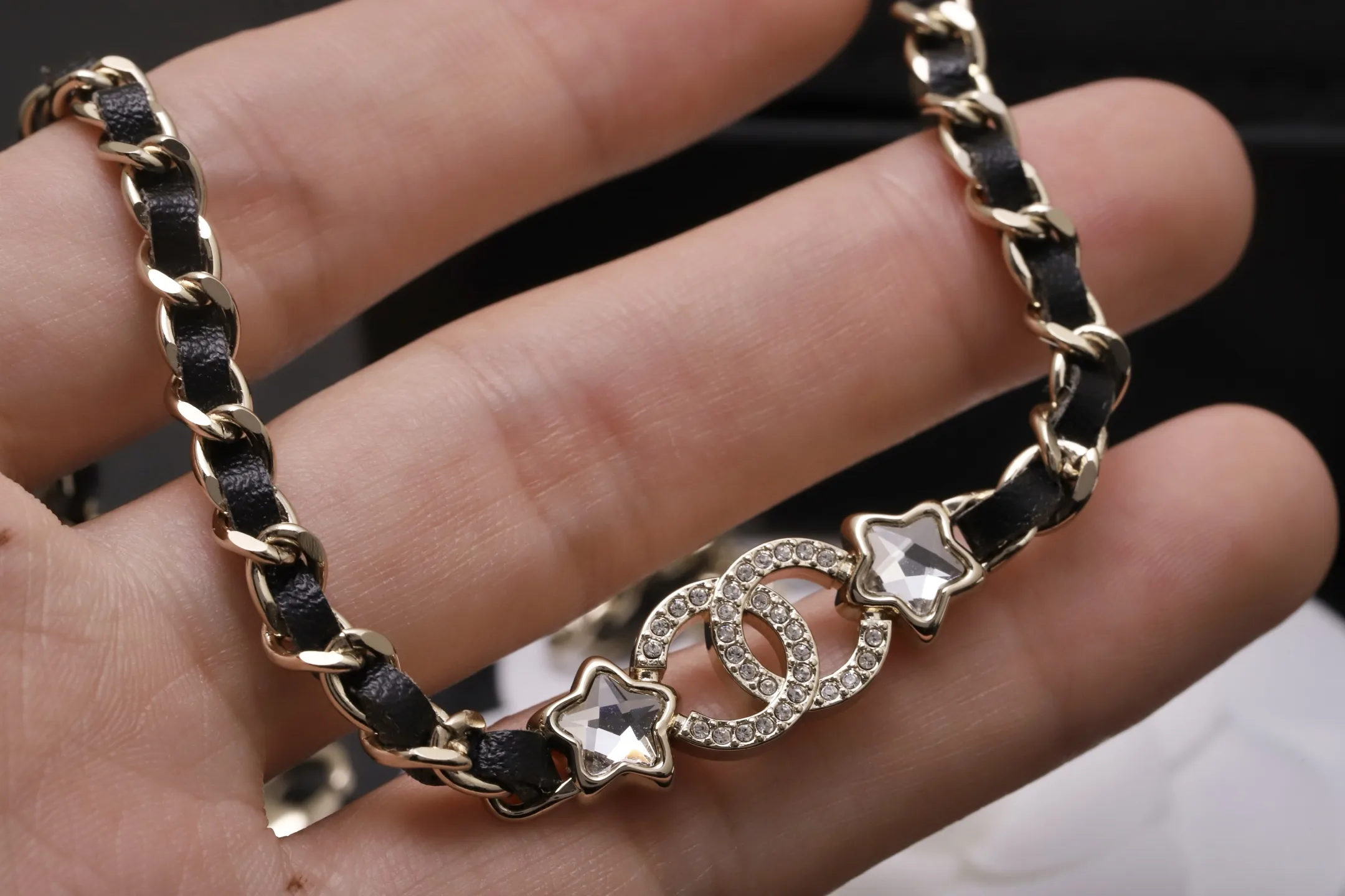 Interwoven Leather and Crystal Star Choker D15517327 — view 5