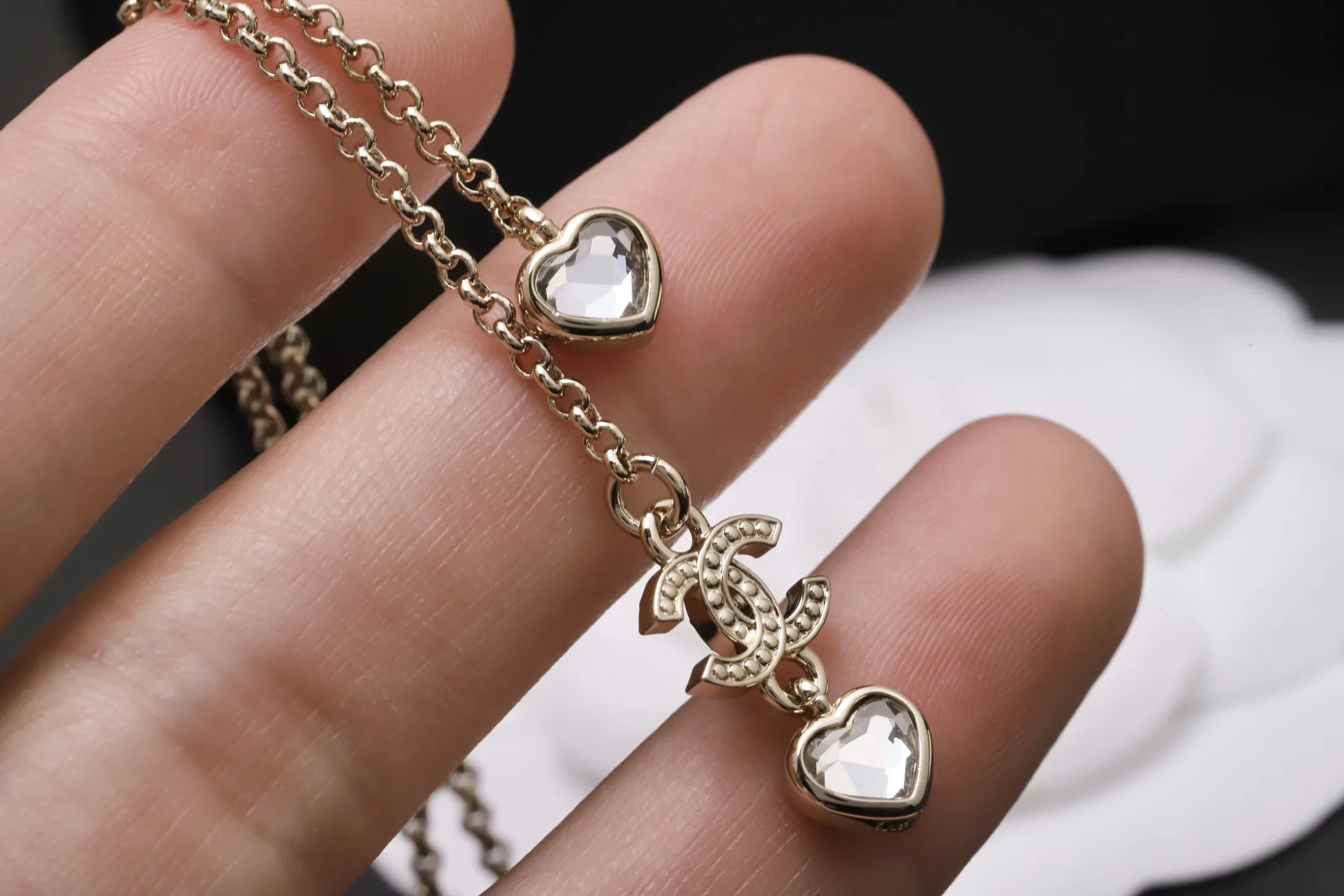 Heart Crystal and Double C Tassel Necklace D14017328 — view 4