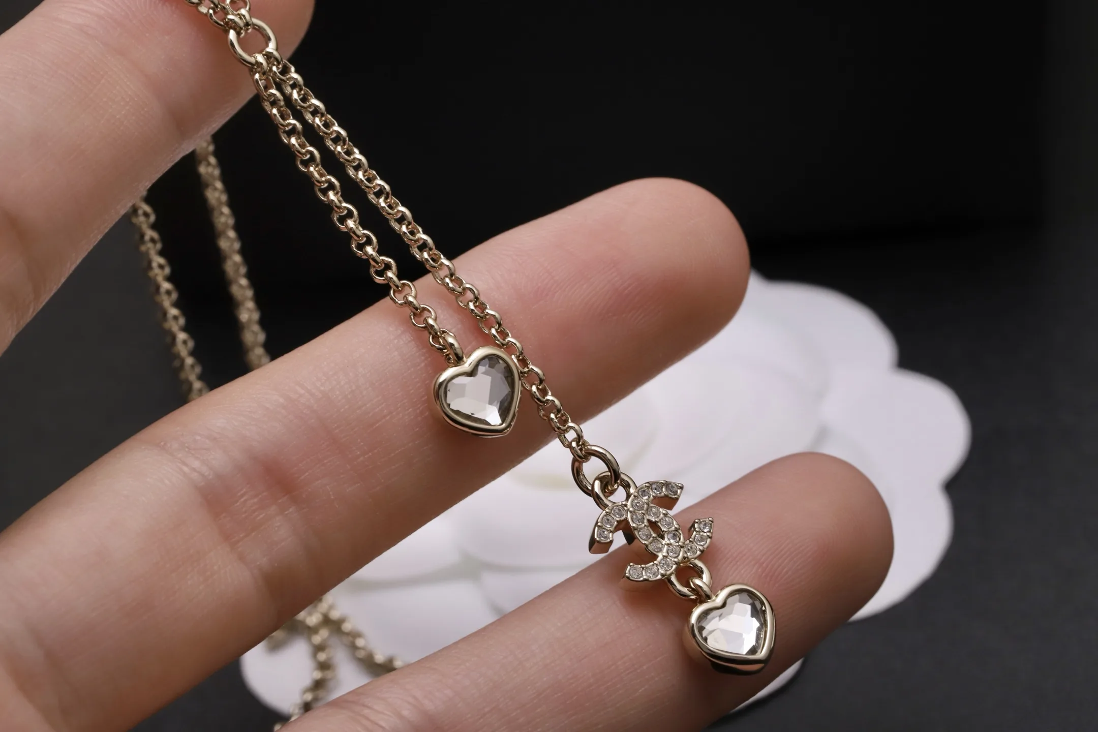 Heart Crystal and Double C Tassel Necklace D14017328 — view 5