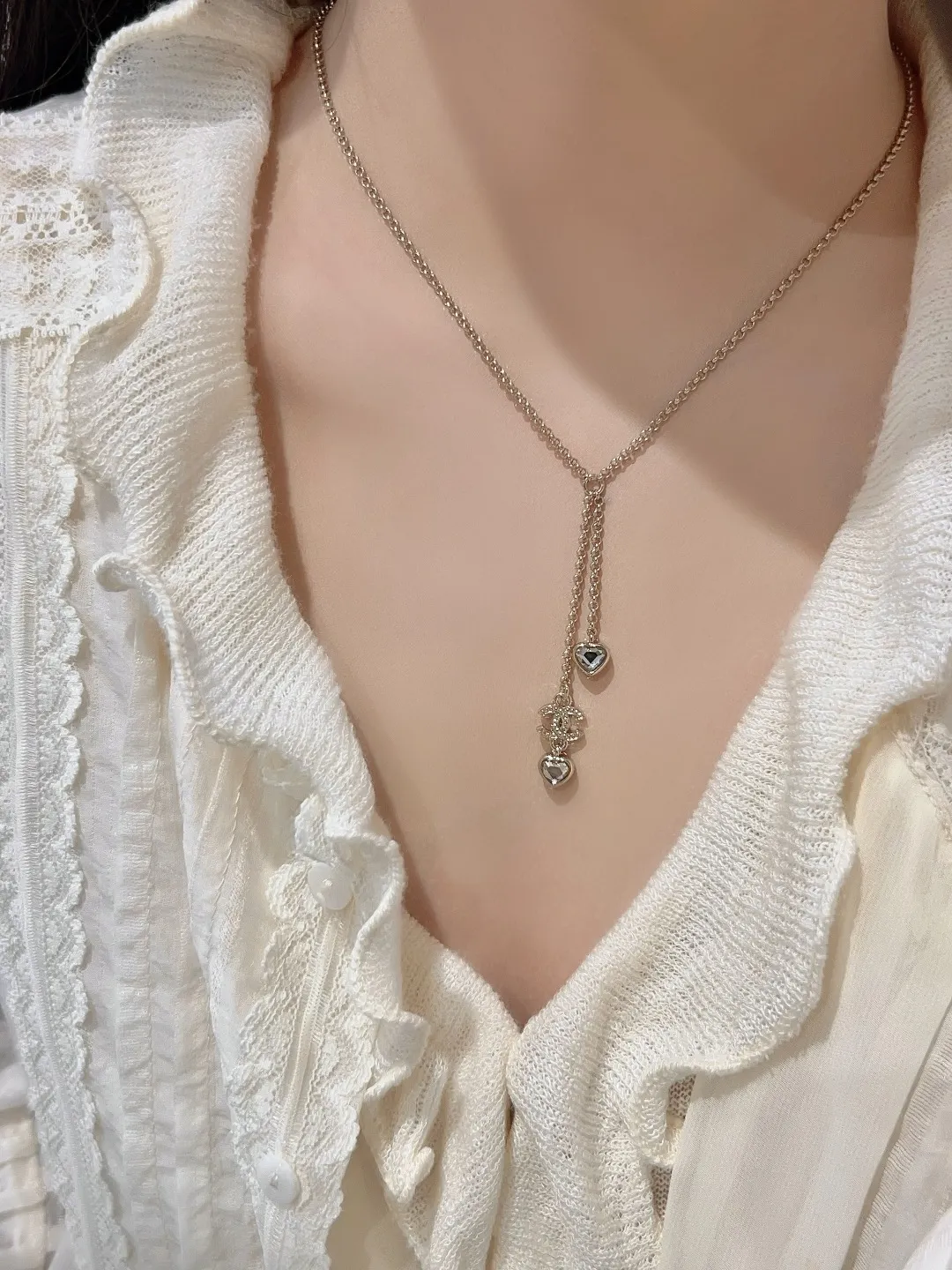 Heart Crystal and Double C Tassel Necklace D14017328 — view 8