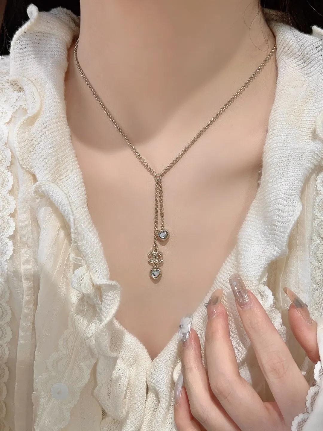 Heart Crystal and Double C Tassel Necklace D14017328 — view 9