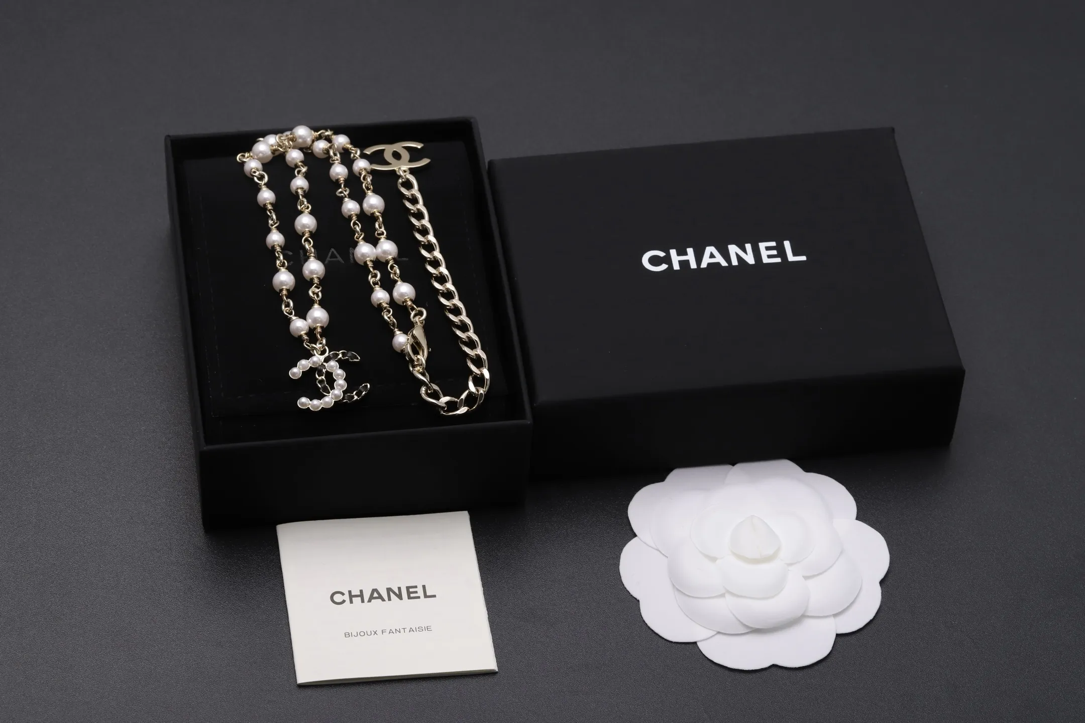 Double C Faux Pearl and Leather Chain Necklace D16016659 — view 2