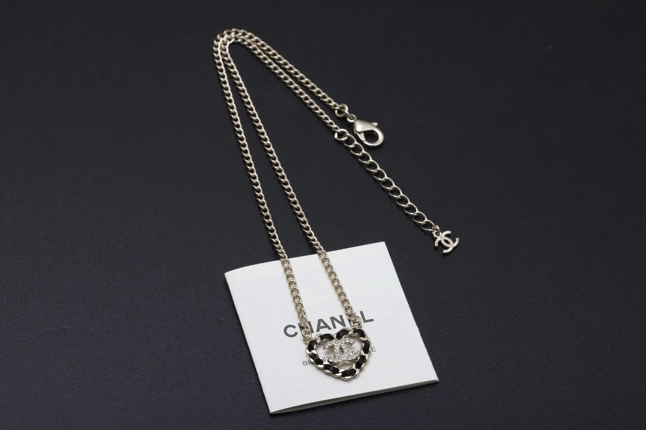 Heart Interwoven Leather Crystal CC Necklace D14017307 — view 7