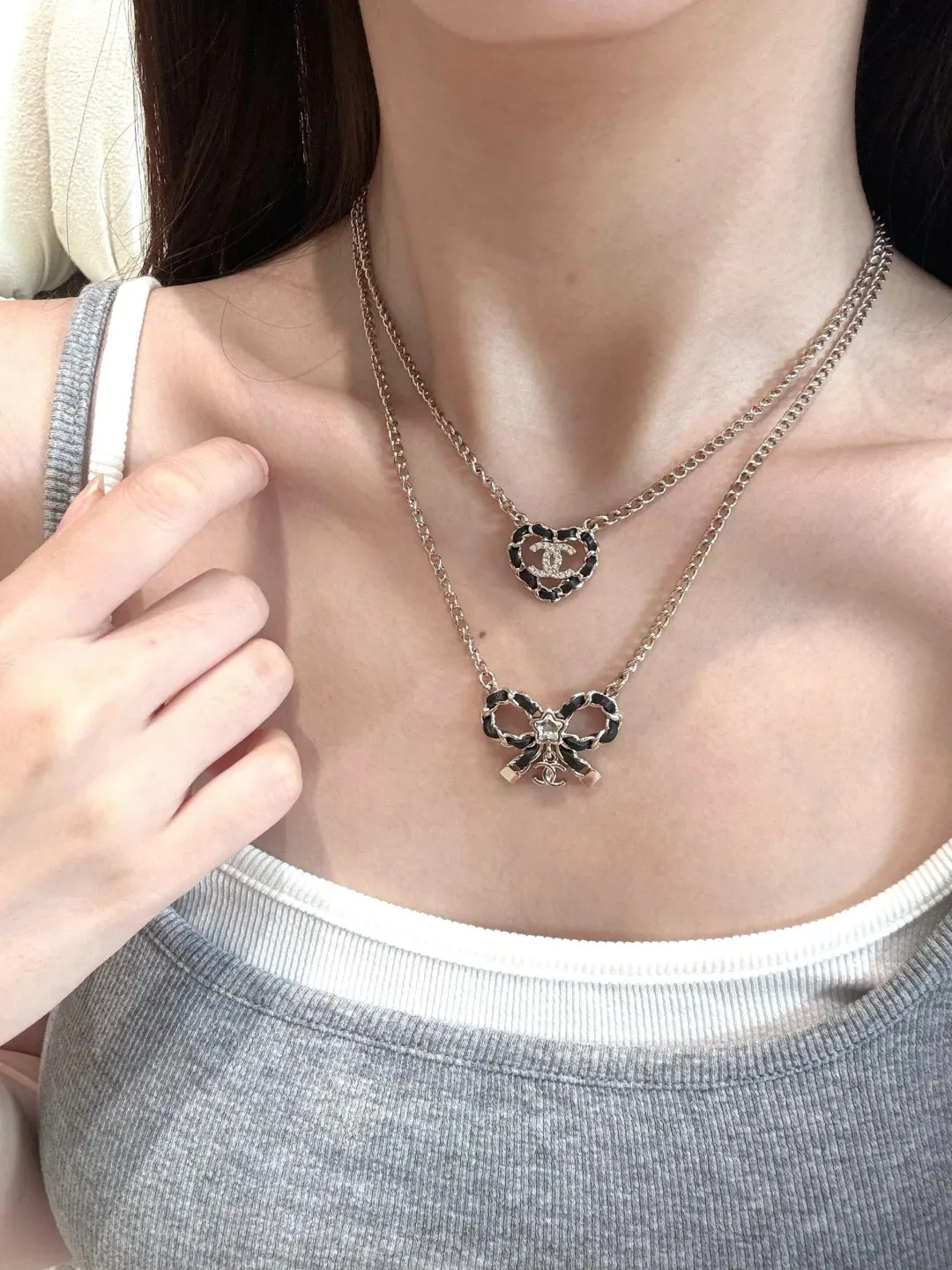 Heart Interwoven Leather Crystal CC Necklace D14017307 — view 8
