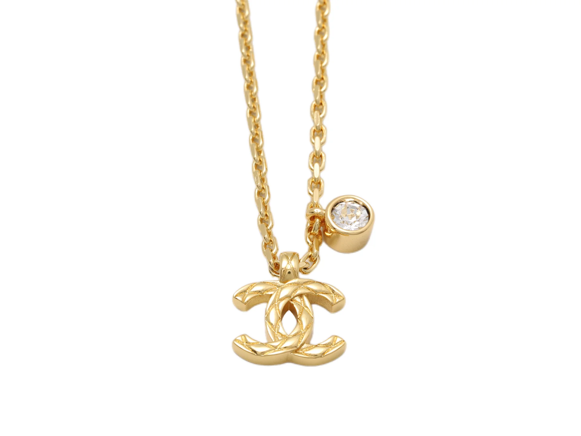 Quilted Double C Pendant Necklace with Crystal D14017058
