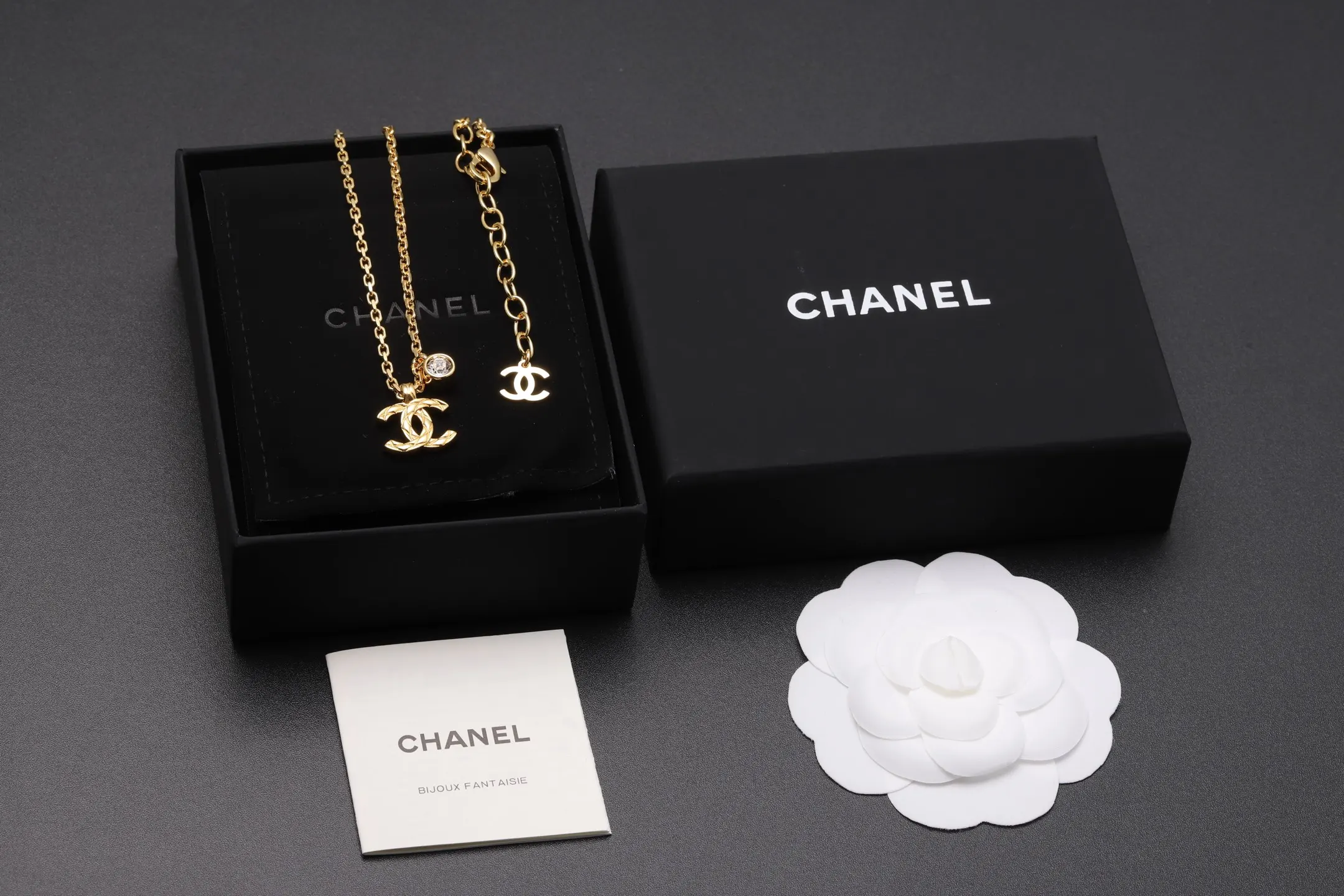 Quilted Double C Pendant Necklace with Crystal D14017058 — view 2