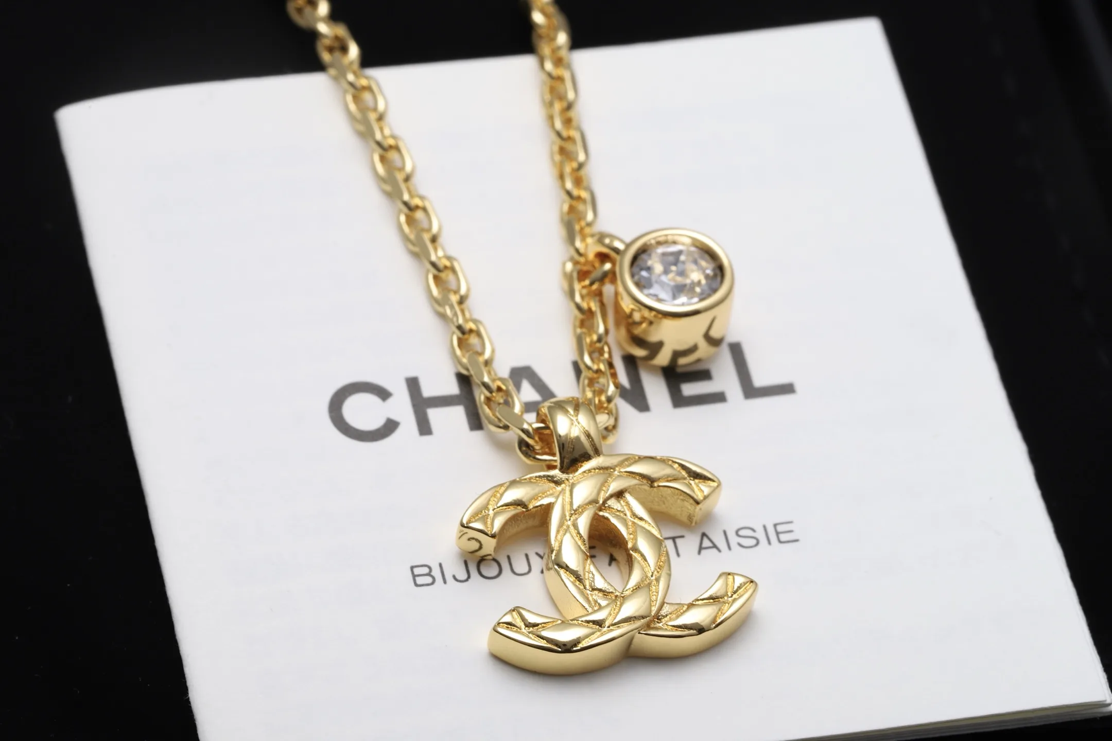 Quilted Double C Pendant Necklace with Crystal D14017058 — view 3