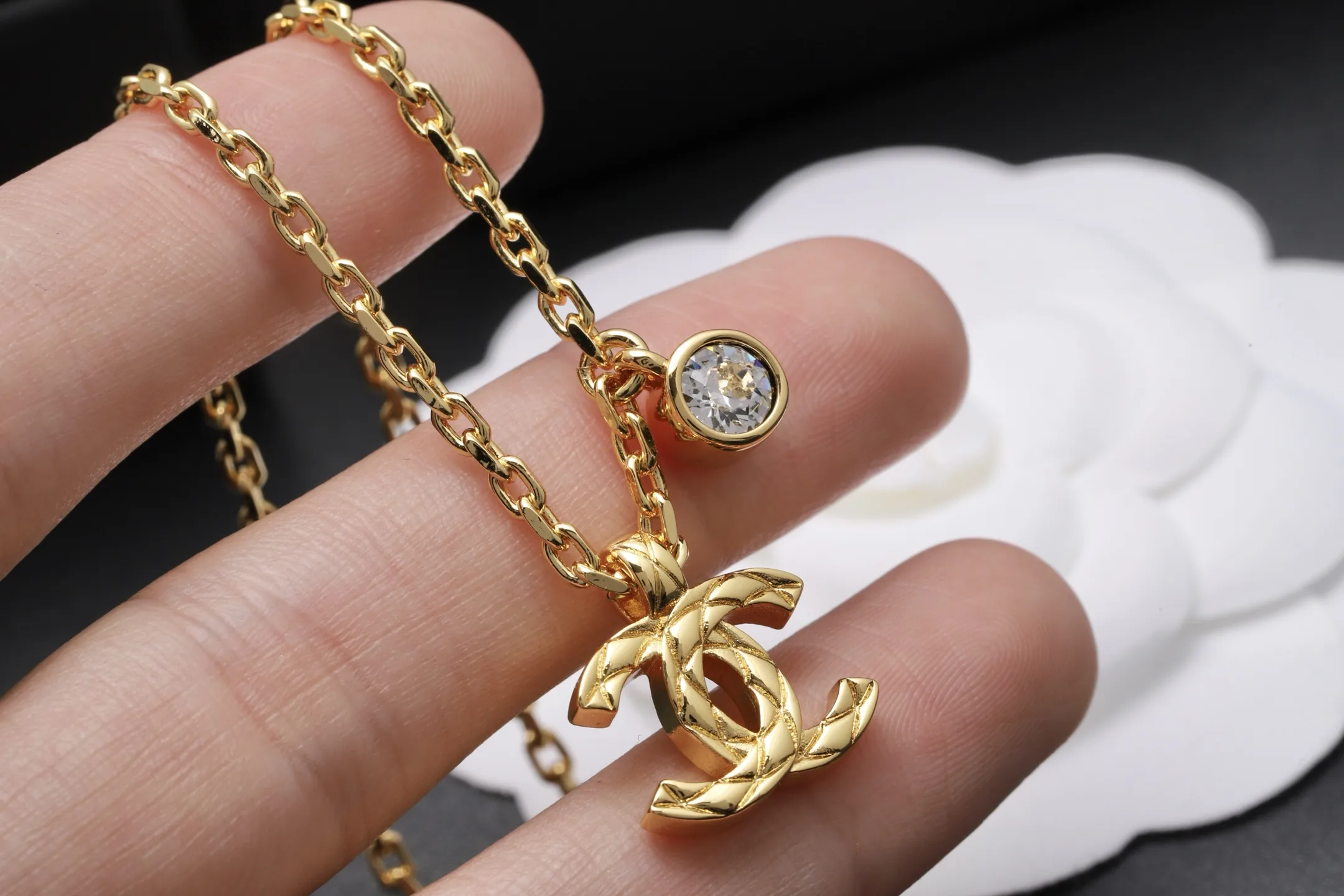 Quilted Double C Pendant Necklace with Crystal D14017058 — view 4