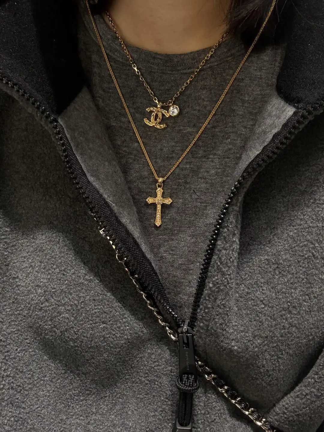 Quilted Double C Pendant Necklace with Crystal D14017058 — view 9