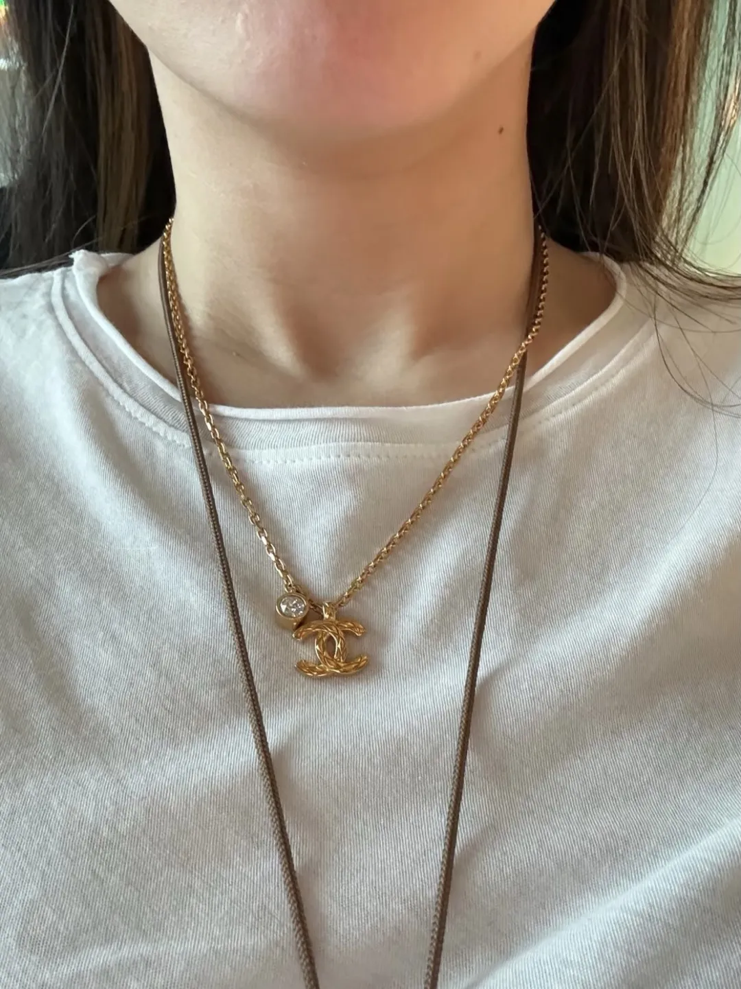 Quilted Double C Pendant Necklace with Crystal D14017058 — view 10