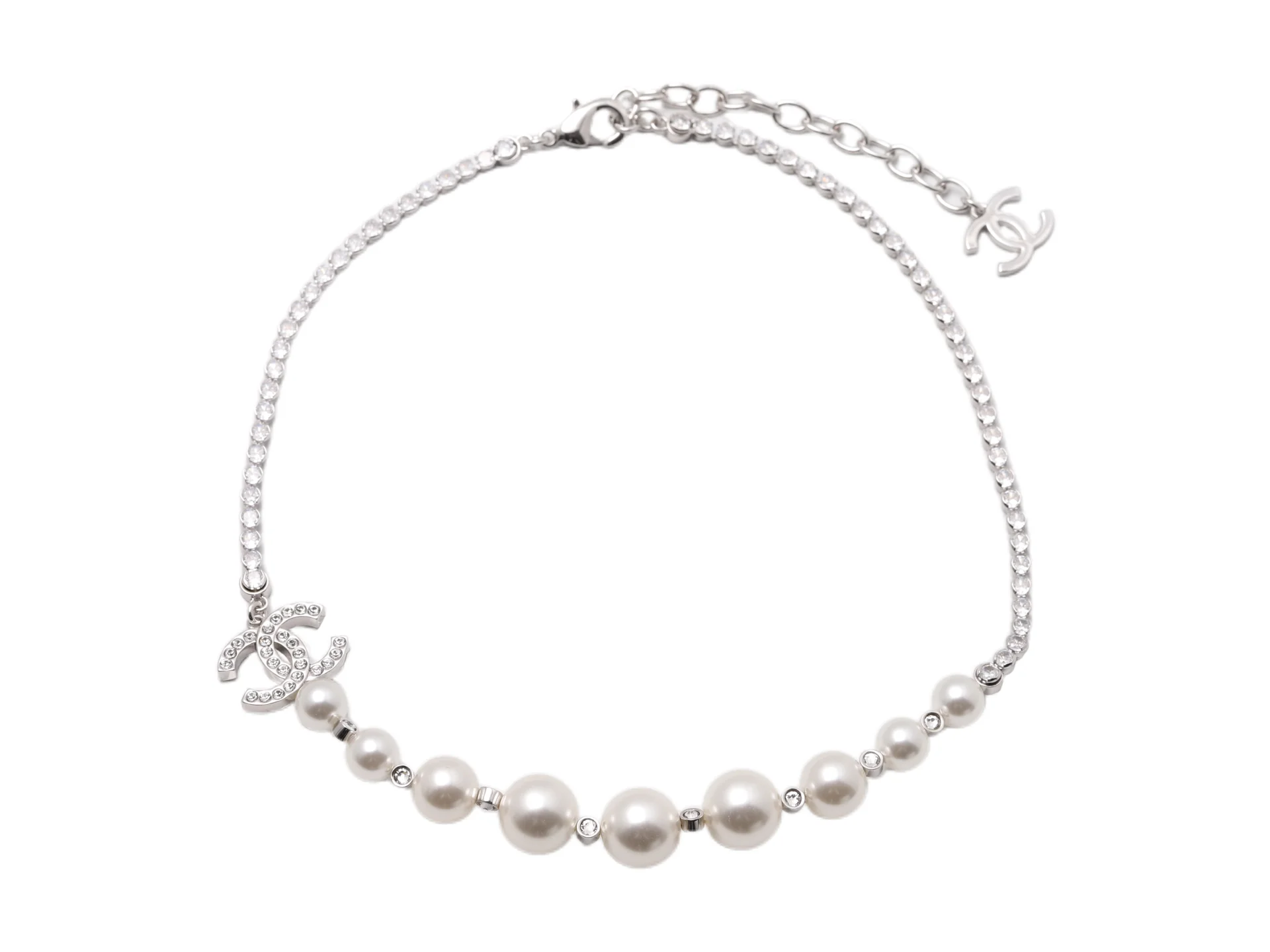 Double C Crystal and Pearl Mixed Chain Necklace D16517088