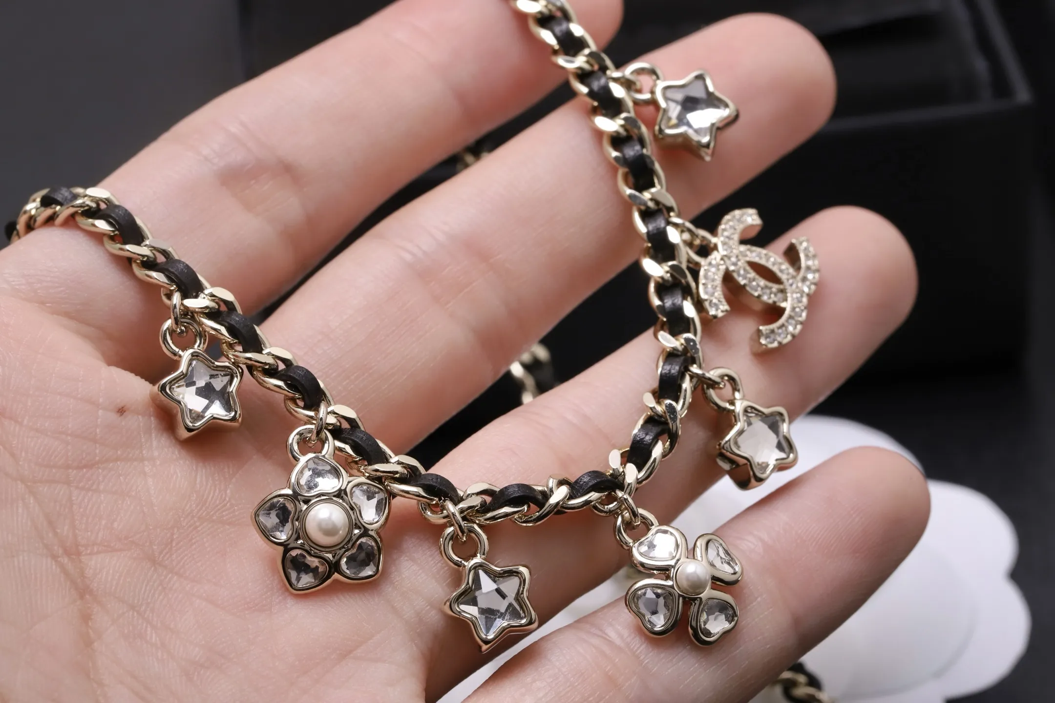 Crystal and Lambskin Charm Choker Necklace D17517311 — view 4