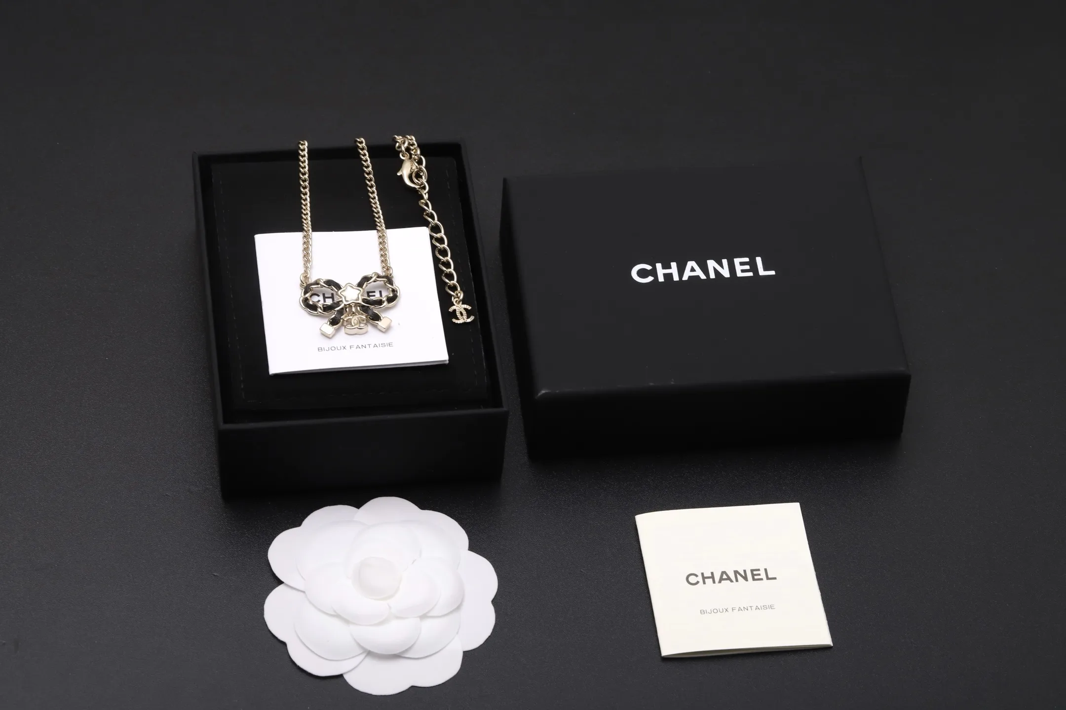 Bow Pendant Necklace with Leather Chain Detail D14017304 — view 2