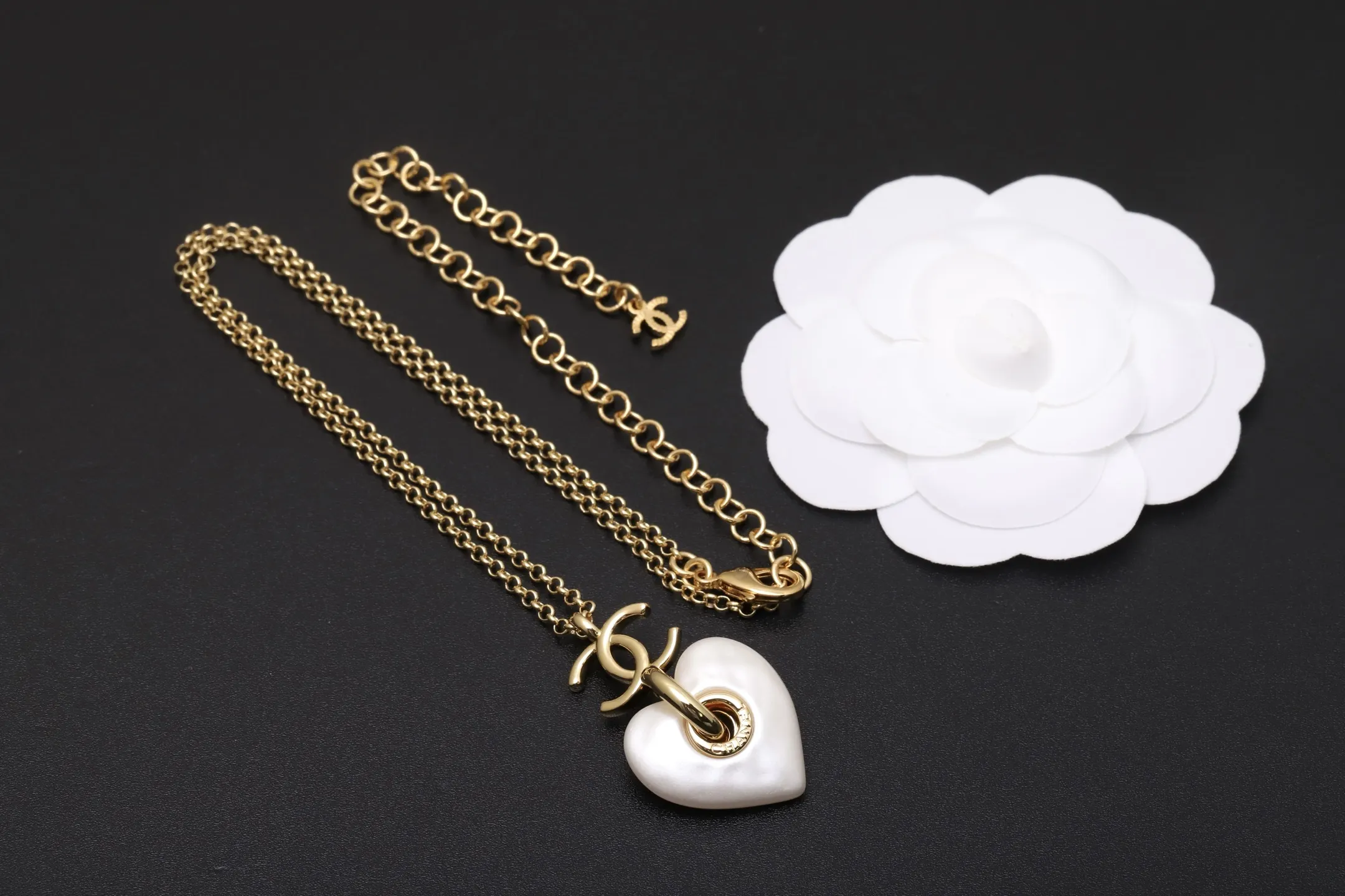 CC Heart Pendant Necklace (Gold-Plated Brass) D15017532 — view 3
