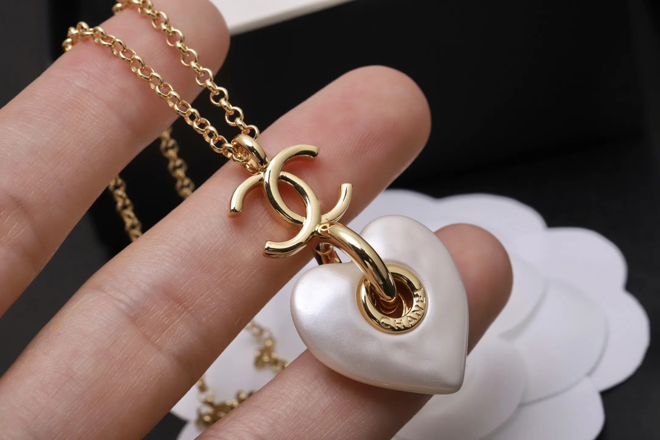 CC Heart Pendant Necklace (Gold-Plated Brass) D15017532 — view 4