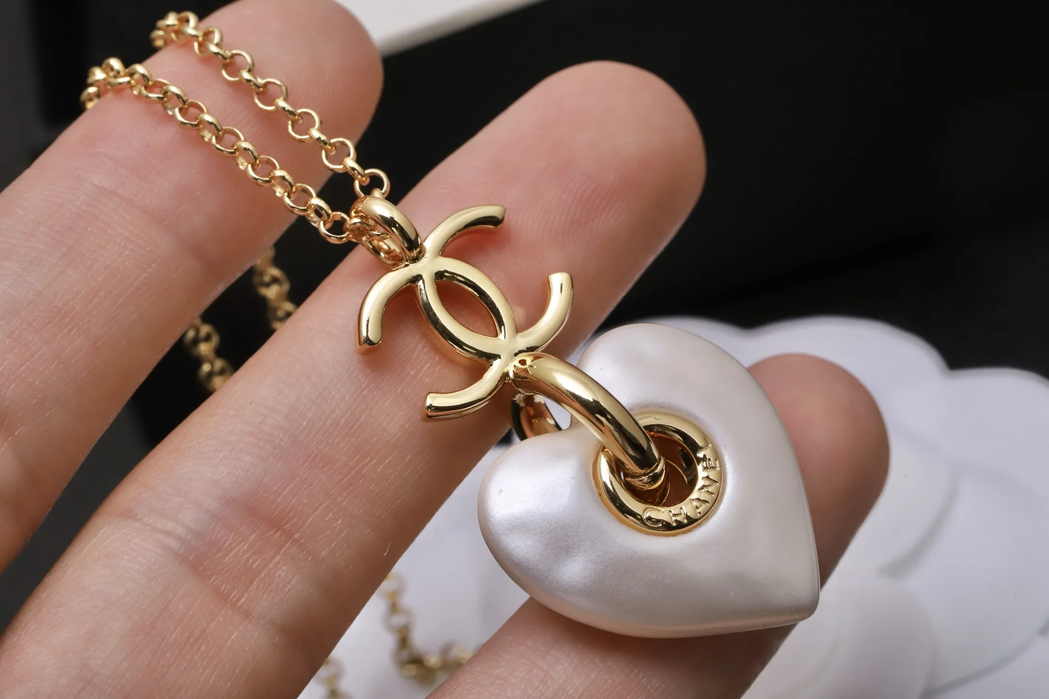 CC Heart Pendant Necklace (Gold-Plated Brass) D15017532 — view 5