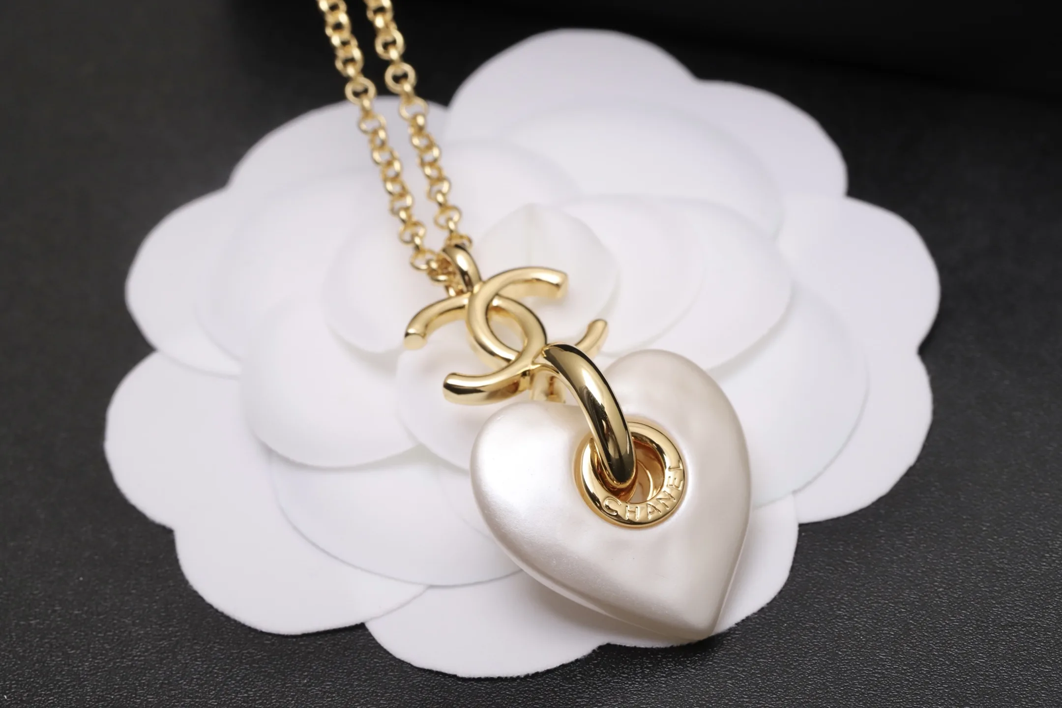 CC Heart Pendant Necklace (Gold-Plated Brass) D15017532 — view 7