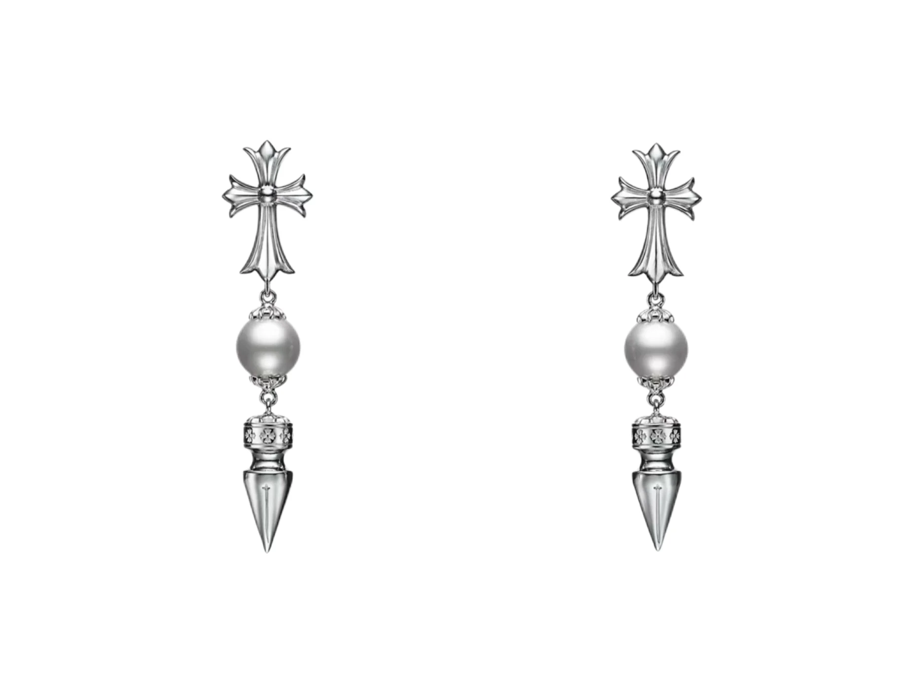 Chrome Hearts x Mikimoto Pearl Cross Drop Earrings D26017334
