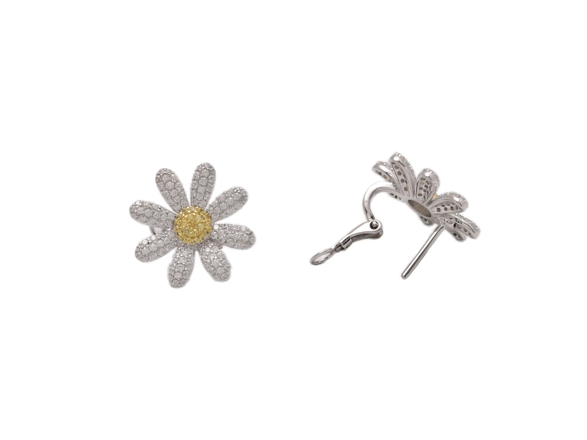 Daisy Pave Clip-On Earrings (Sterling Silver) D29017266 — view 2