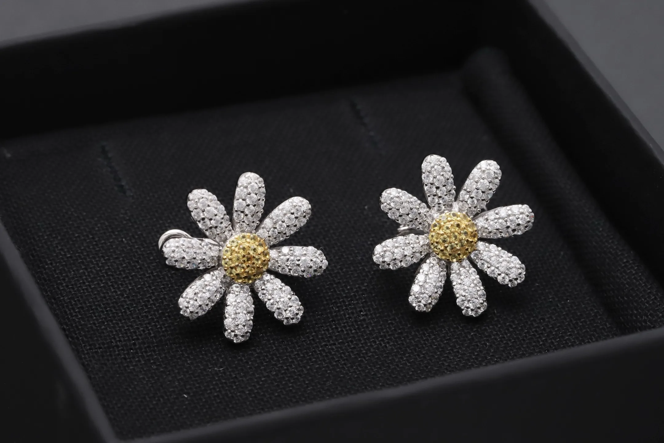 Daisy Pave Clip-On Earrings (Sterling Silver) D29017266 — view 4