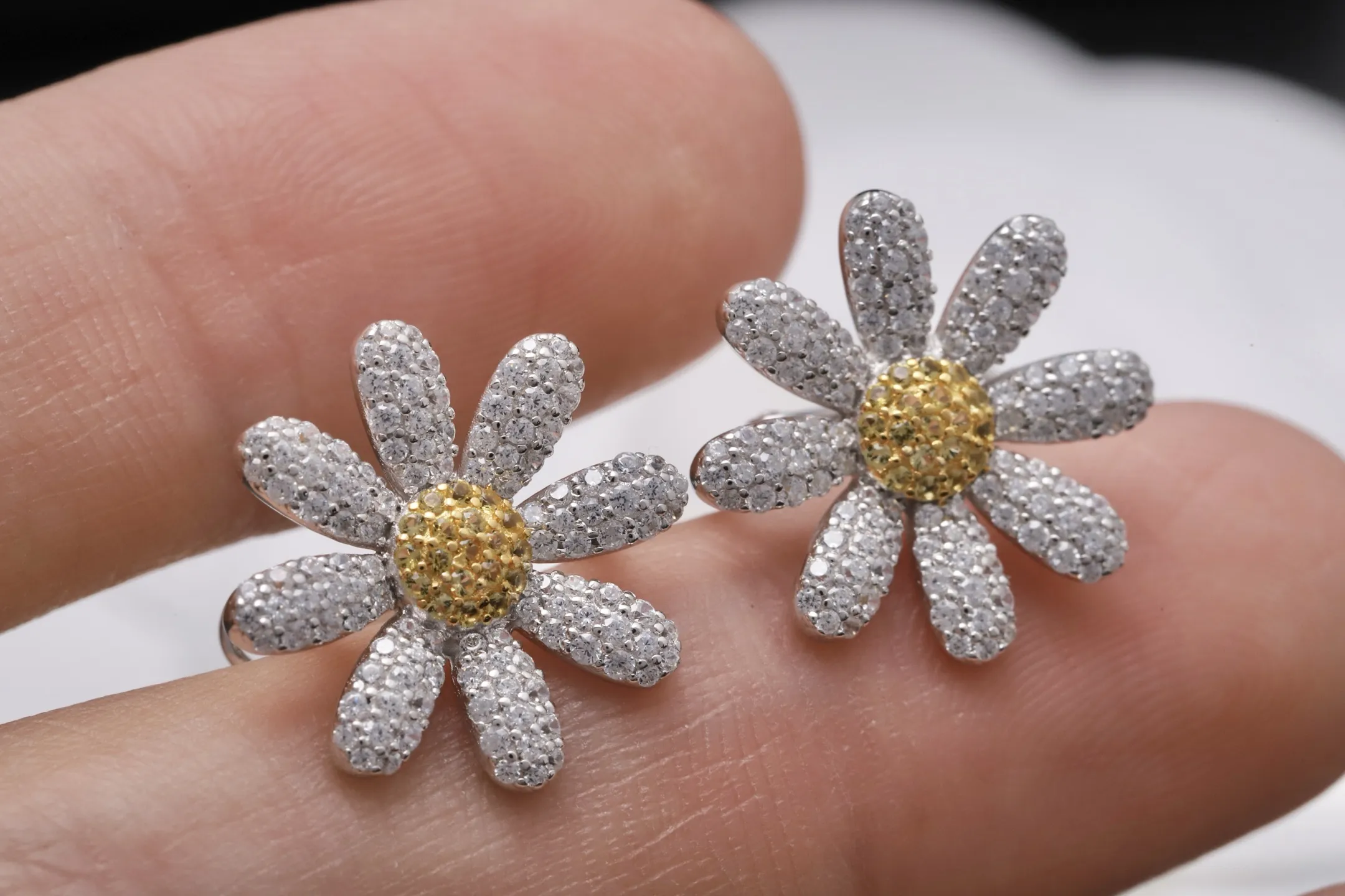 Daisy Pave Clip-On Earrings (Sterling Silver) D29017266 — view 5