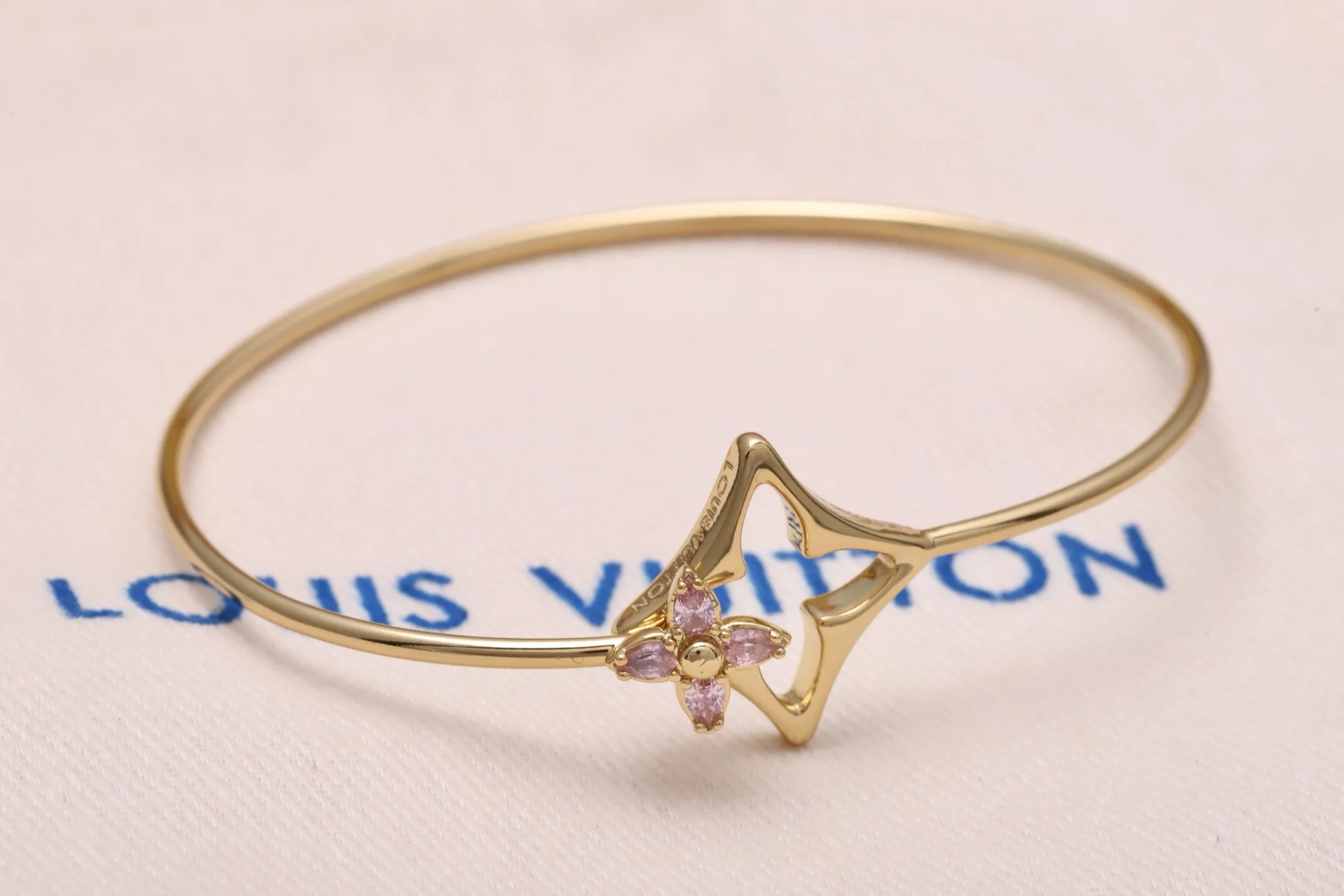 Monogram Flower Bangle with Pink Crystals D14517194 — view 3