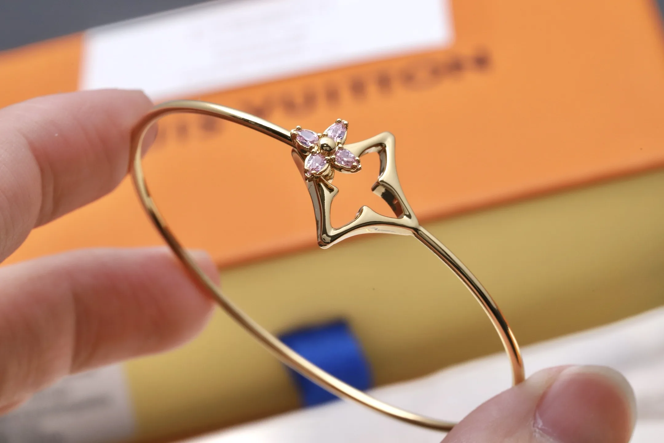 Monogram Flower Bangle with Pink Crystals D14517194 — view 4