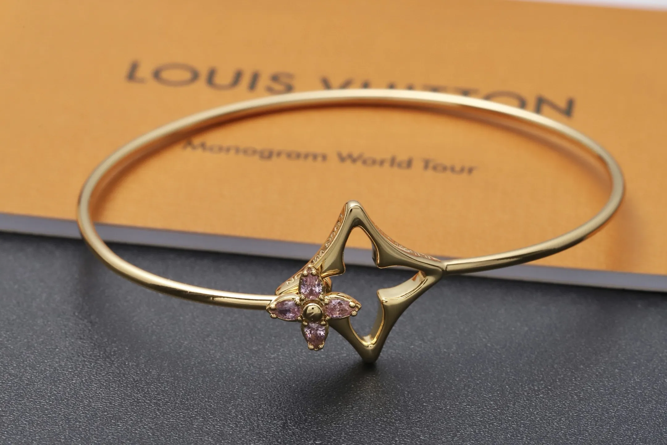 Monogram Flower Bangle with Pink Crystals D14517194 — view 5