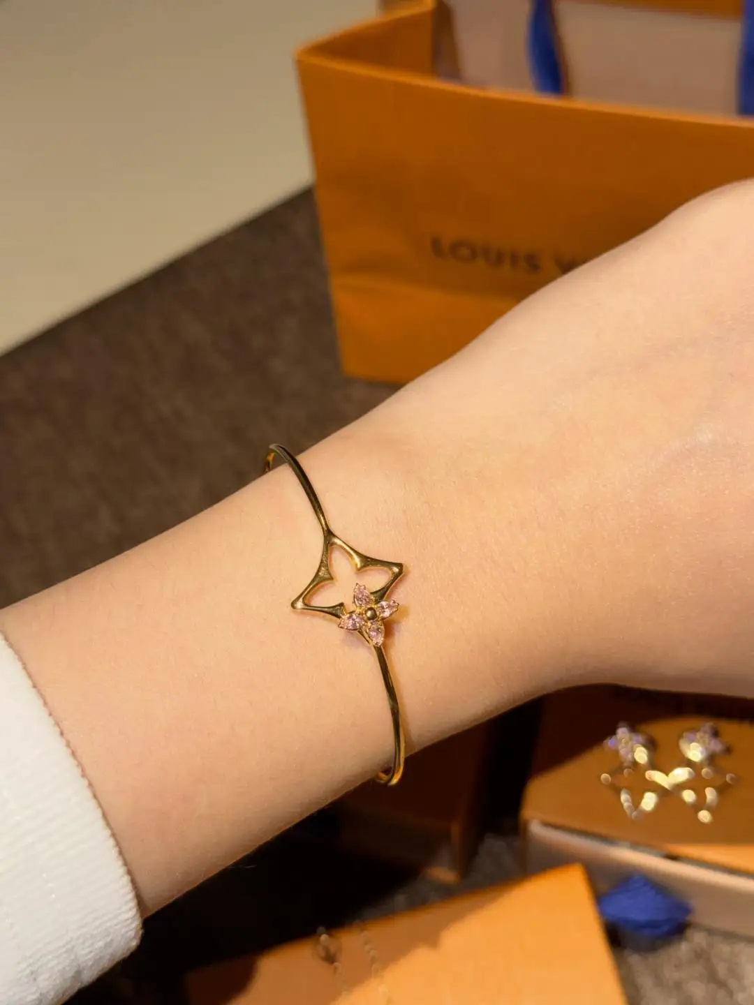 Monogram Flower Bangle with Pink Crystals D14517194 — view 8