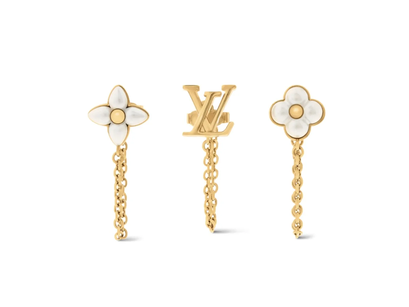 Monogram Flower and LV Logo Chain Earring Set D14017270