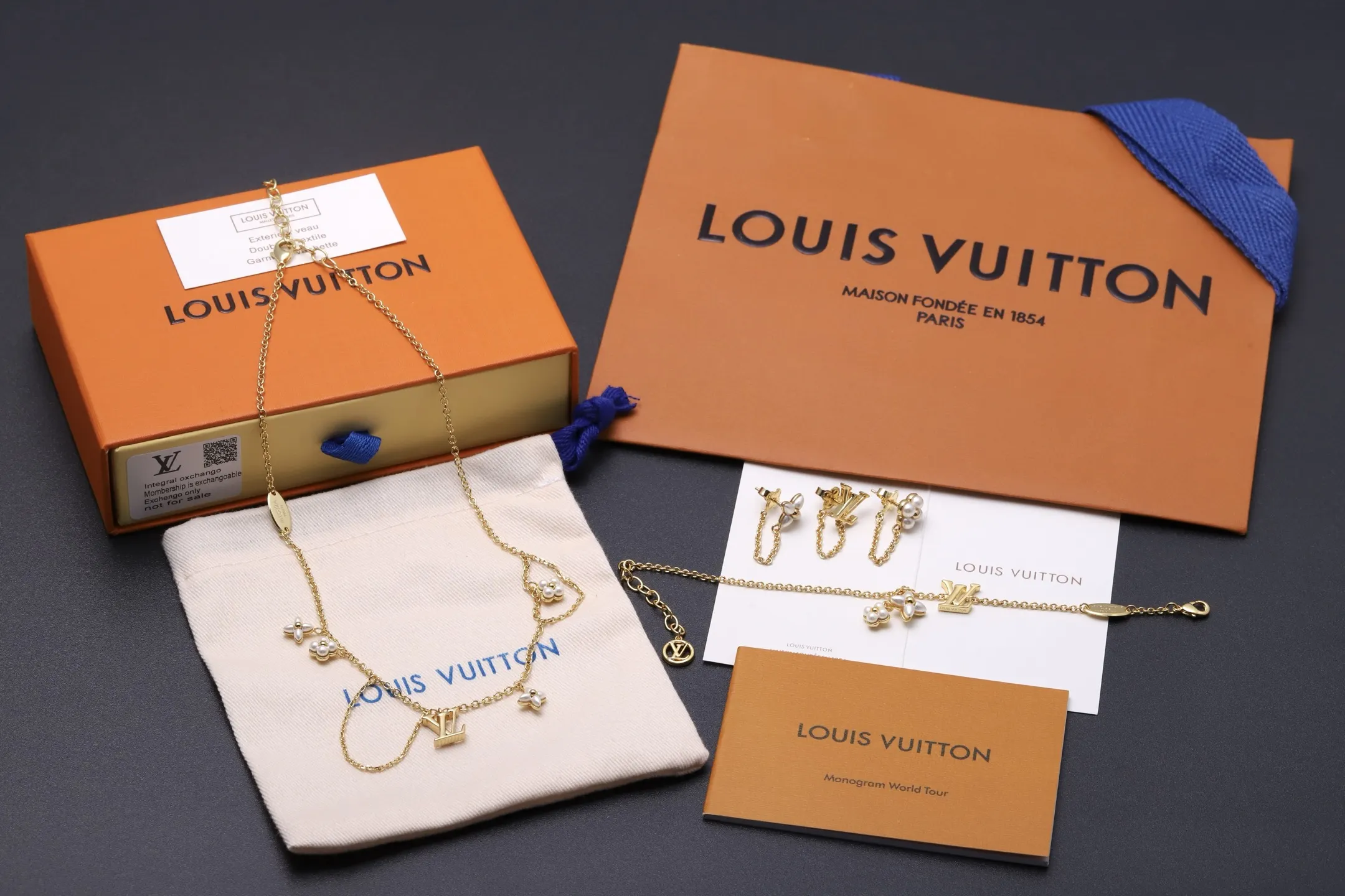 Monogram Flower and LV Logo Chain Earring Set D14017270 — view 2