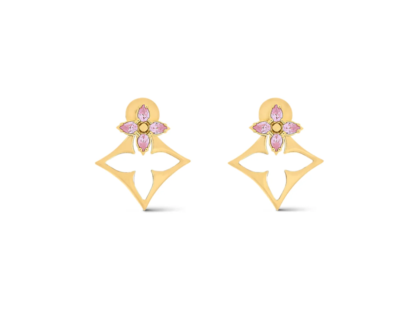 Monogram Flower Cut-Out Earrings with Pink Crystals D13517198