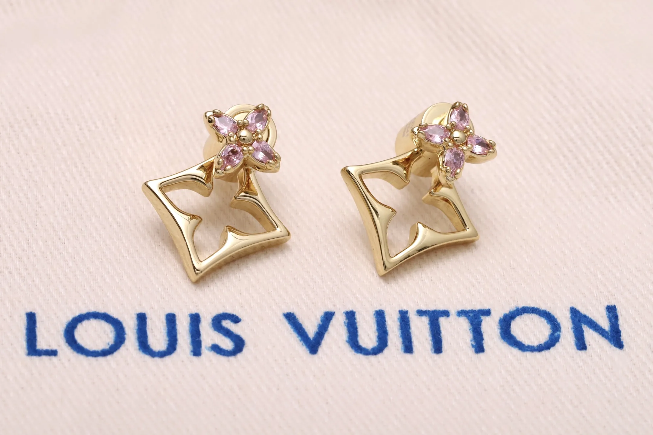 Monogram Flower Cut-Out Earrings with Pink Crystals D13517198 — view 3