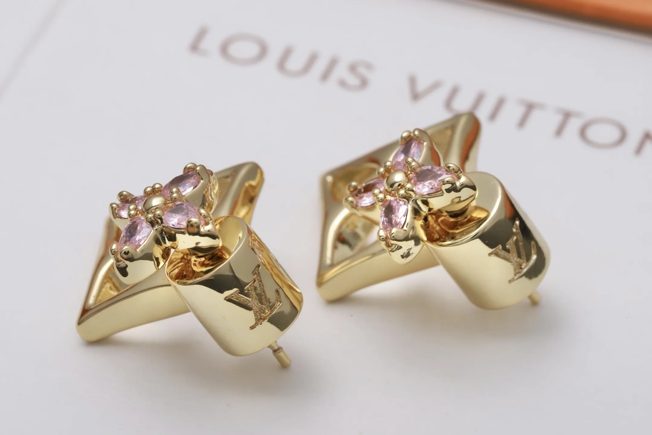 Monogram Flower Cut-Out Earrings with Pink Crystals D13517198 — view 6