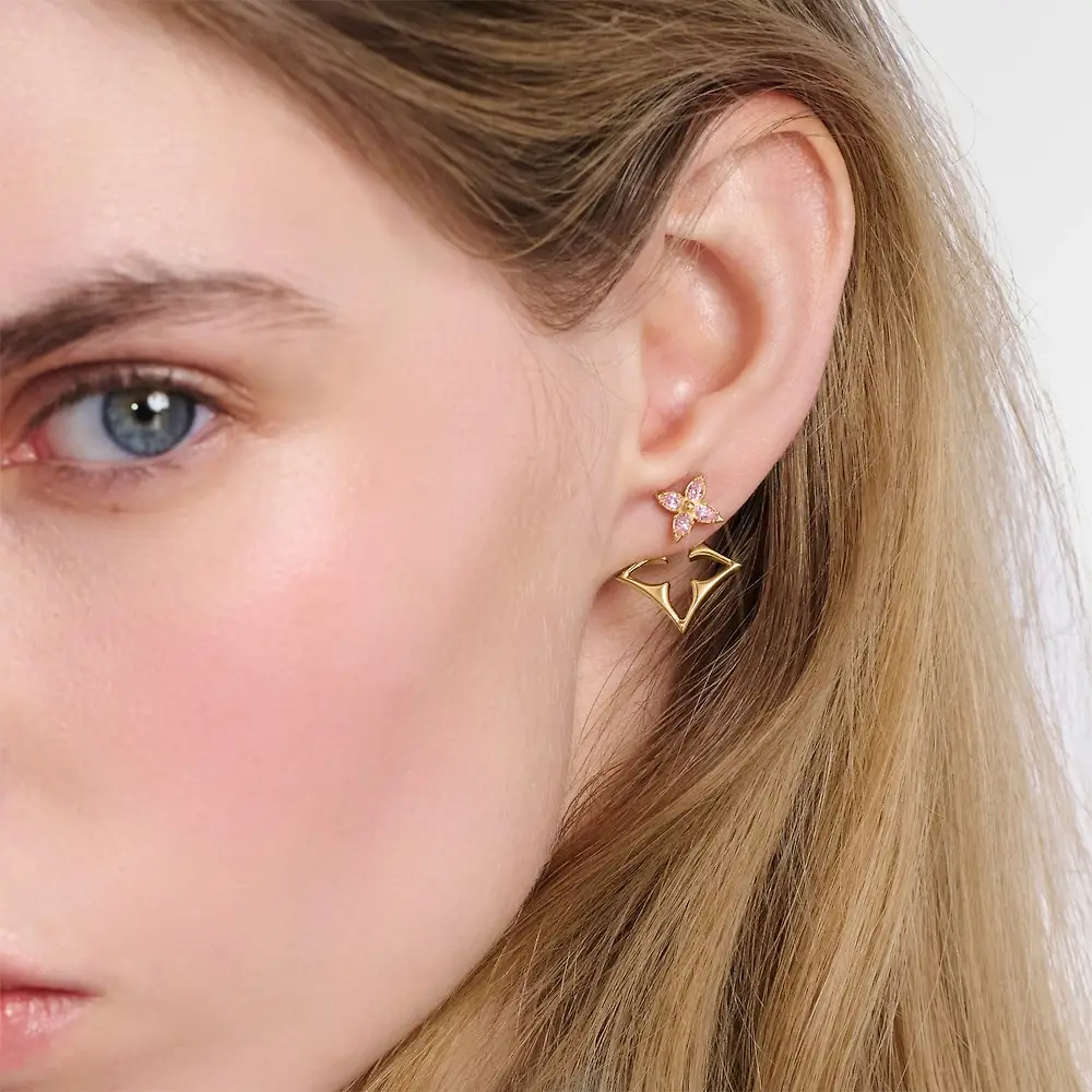 Monogram Flower Cut-Out Earrings with Pink Crystals D13517198 — view 8