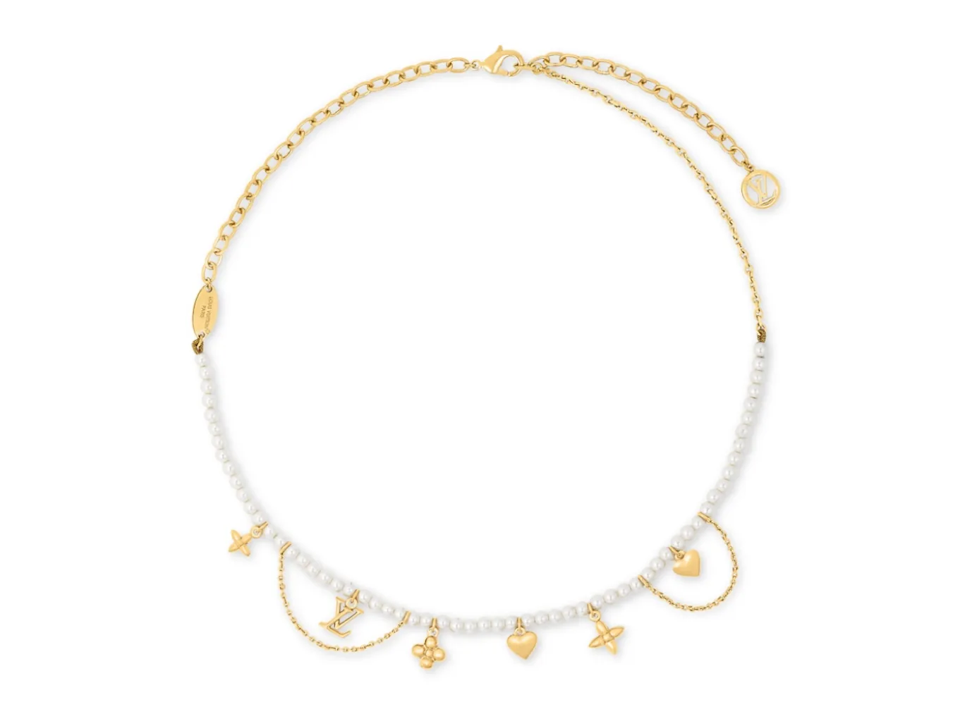 Monogram Flower Charm Pearl Necklace D16517624