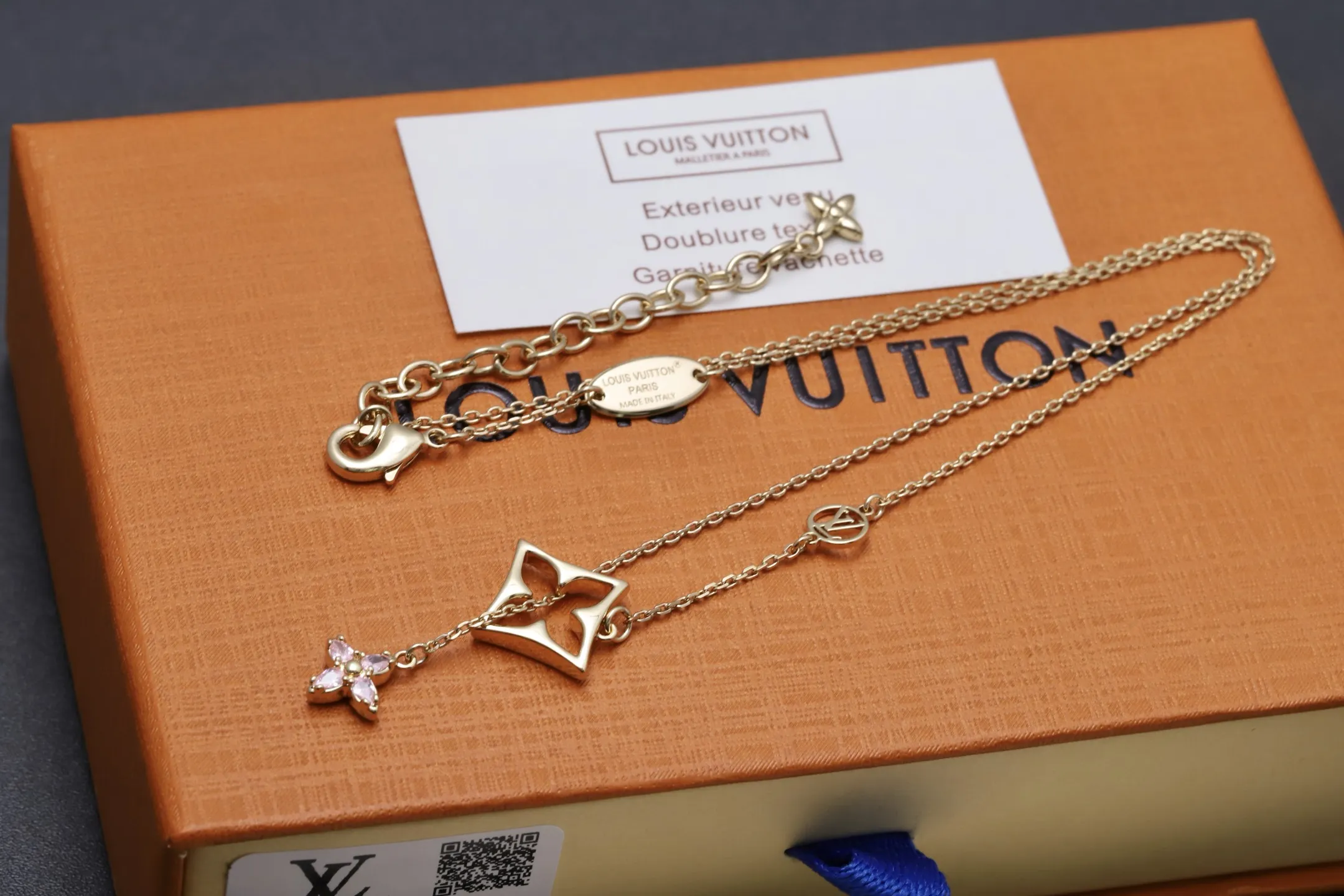 Monogram Flower Pendant Necklace with Pink Crystals D14017225 — view 3