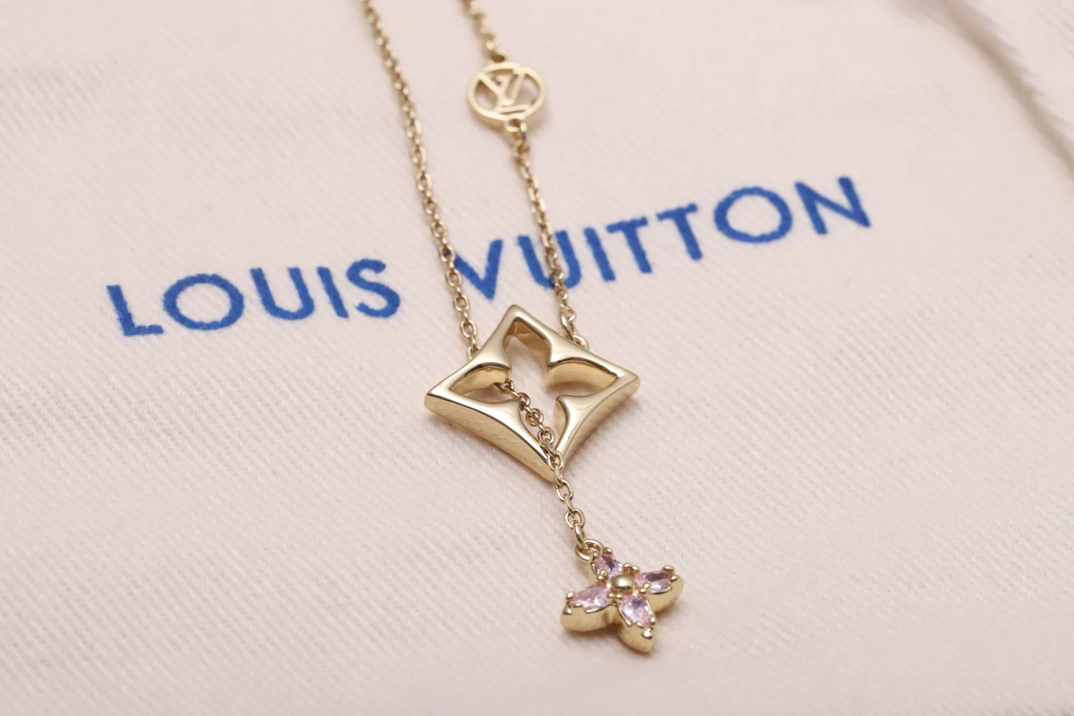 Monogram Flower Pendant Necklace with Pink Crystals D14017225 — view 4