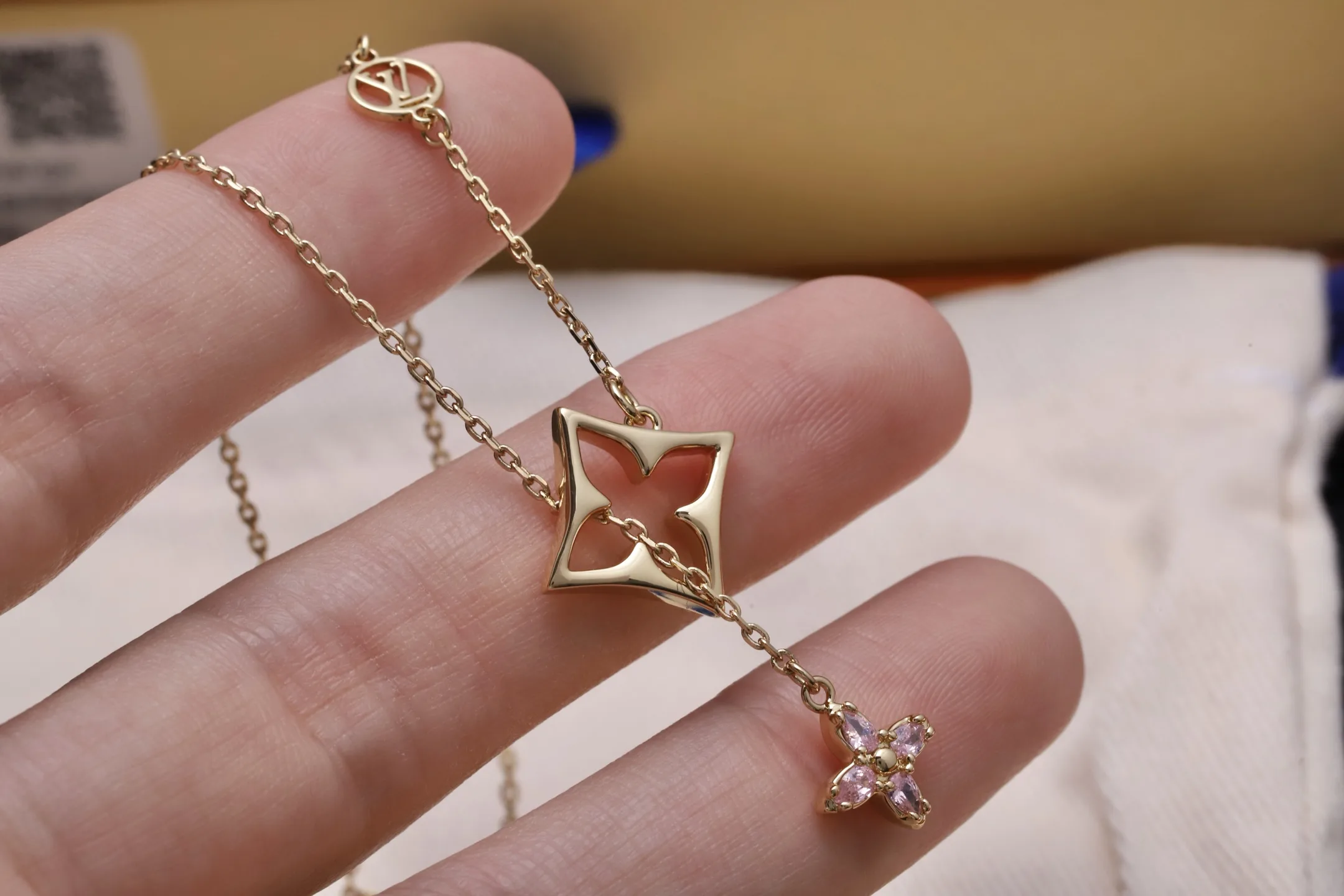 Monogram Flower Pendant Necklace with Pink Crystals D14017225 — view 5