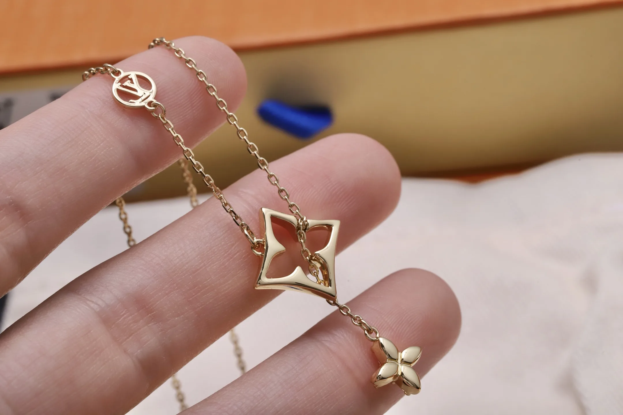 Monogram Flower Pendant Necklace with Pink Crystals D14017225 — view 6