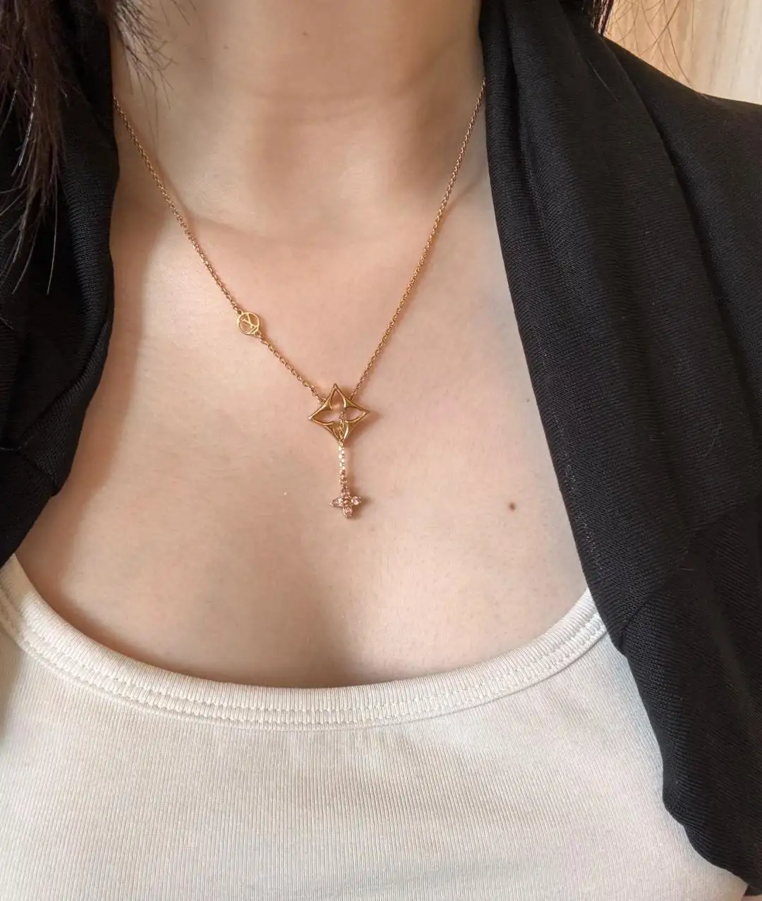 Monogram Flower Pendant Necklace with Pink Crystals D14017225 — view 9