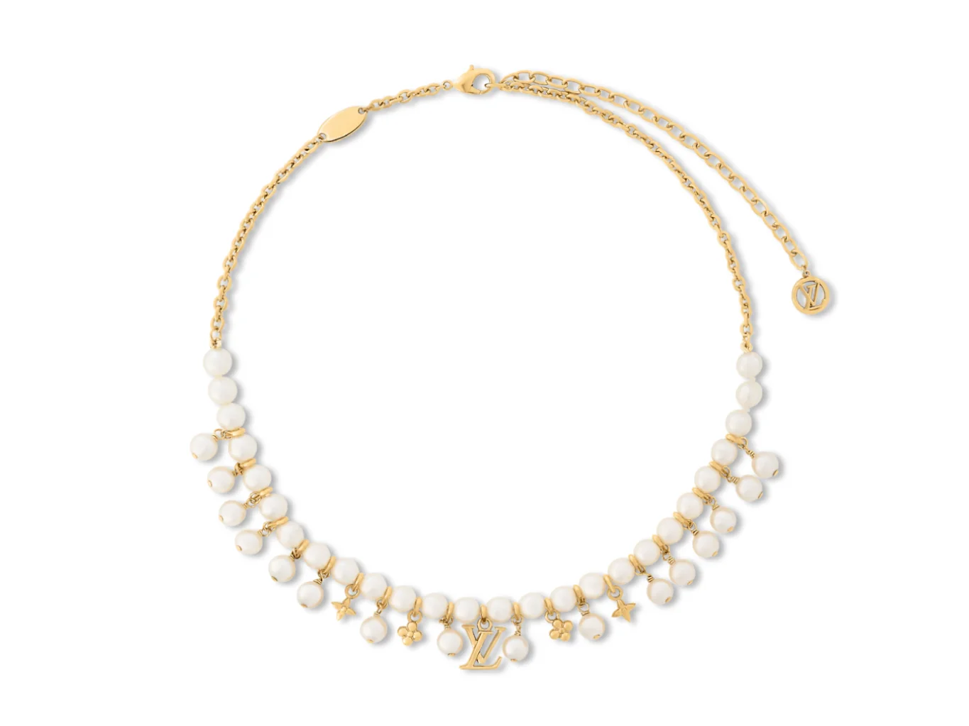 Monogram Flower Pearl Fringe Necklace D21017367