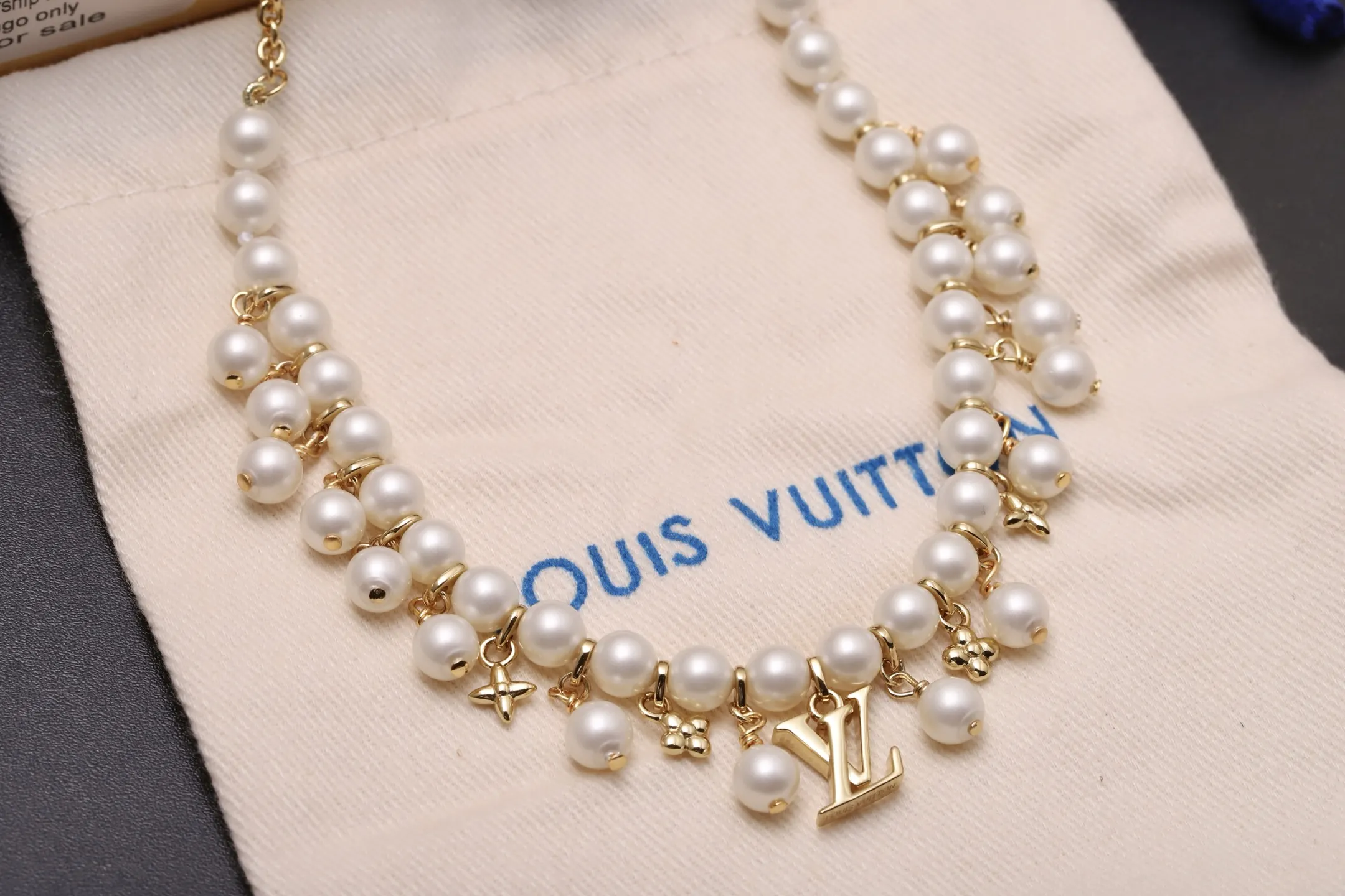 Monogram Flower Pearl Fringe Necklace D21017367 — view 3