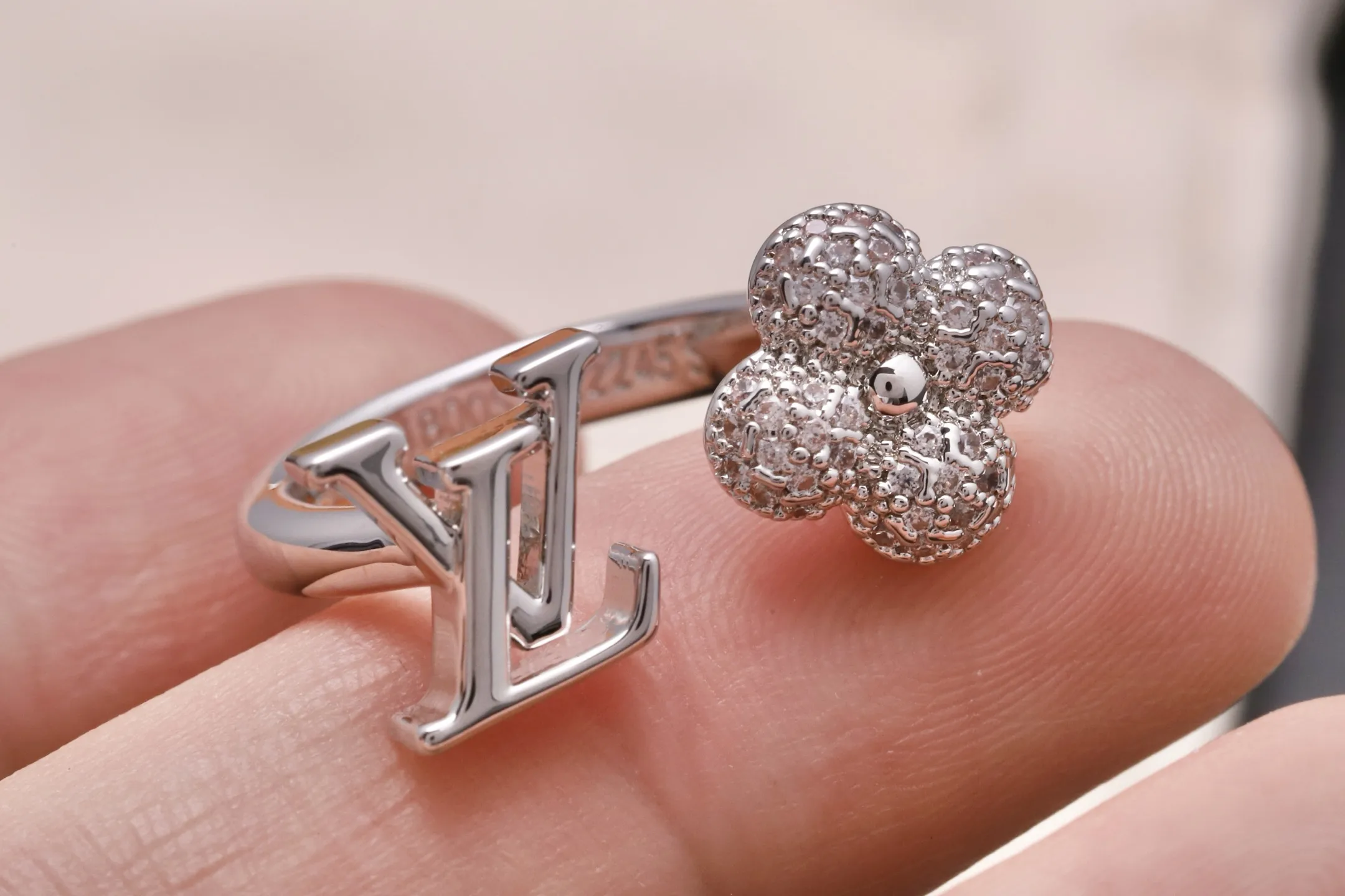 Crystal Monogram Flower Open Ring D13517222 — view 7