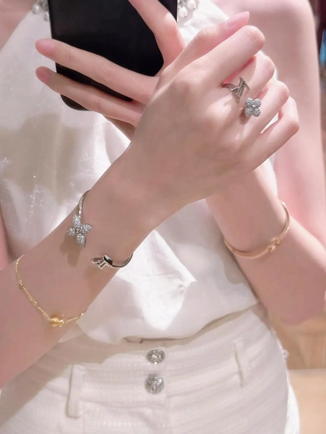 Crystal Monogram Flower Open Ring D13517222 — view 9