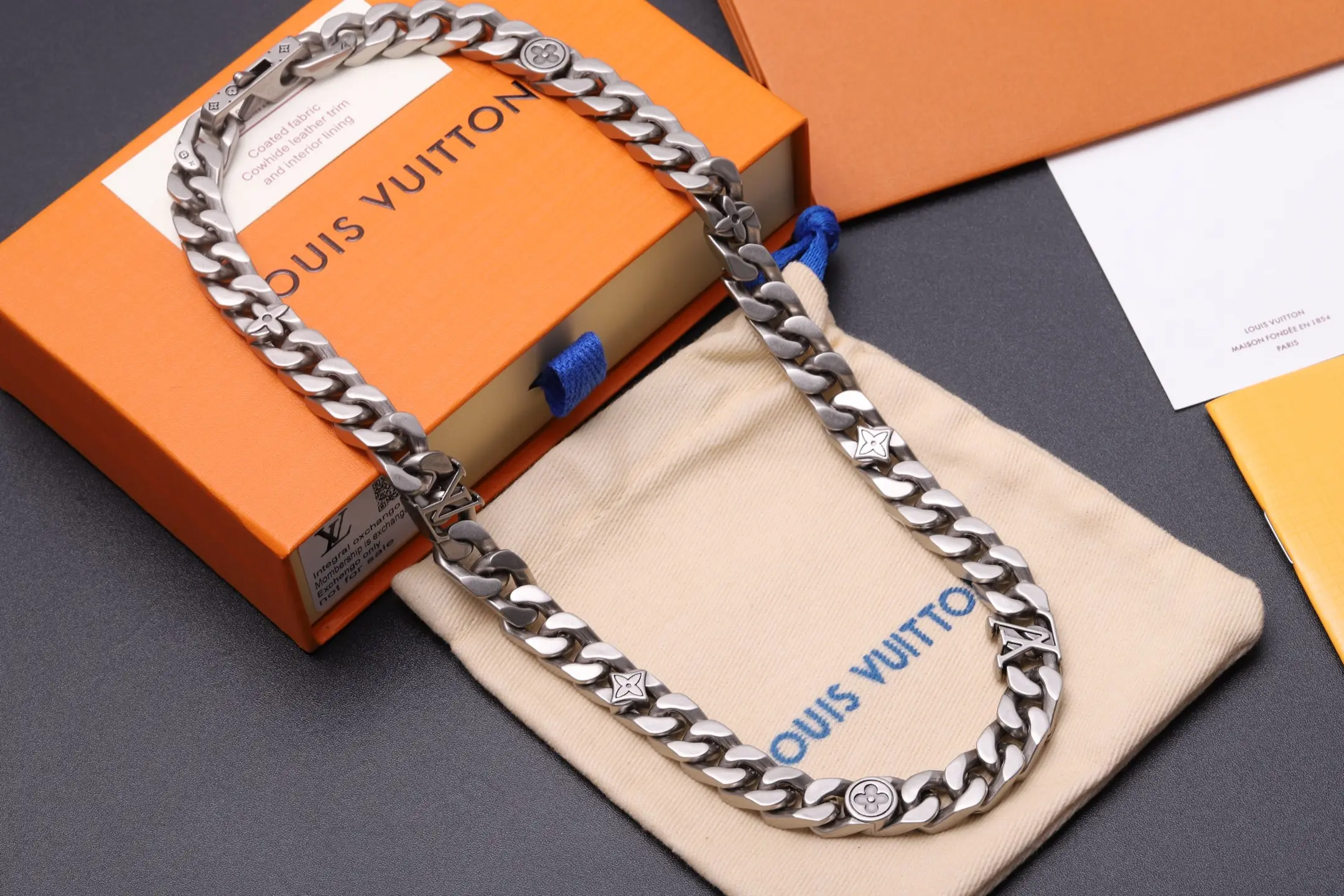 Monogram Engraved Cuban Link Necklace (Titanium Steel) D16016776 — view 3